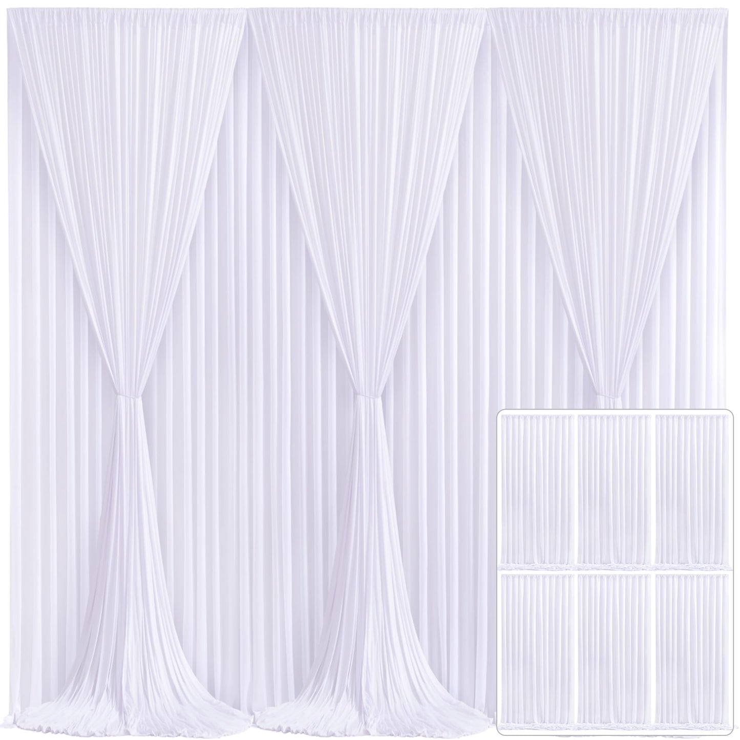 6 Panels White Backdrop Curtain for Parties Wedding Wrinkle Free White Photo Curtains Backdrop Drapes Fabric Decoration for Baby Shower 30ft(W) x 10ft(H)