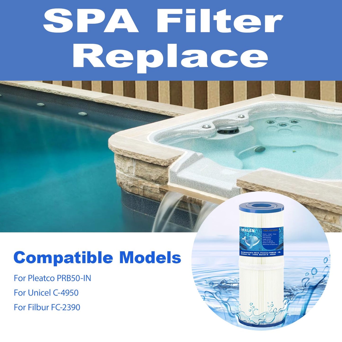 IMALEN Spa Filter Compatible with PRB50-IN Hot Tub Filter, C-4950, FC-2390, Guardian 413-212-02, J200 Series Filter, 03FIL1600, 373045, 2 Pack