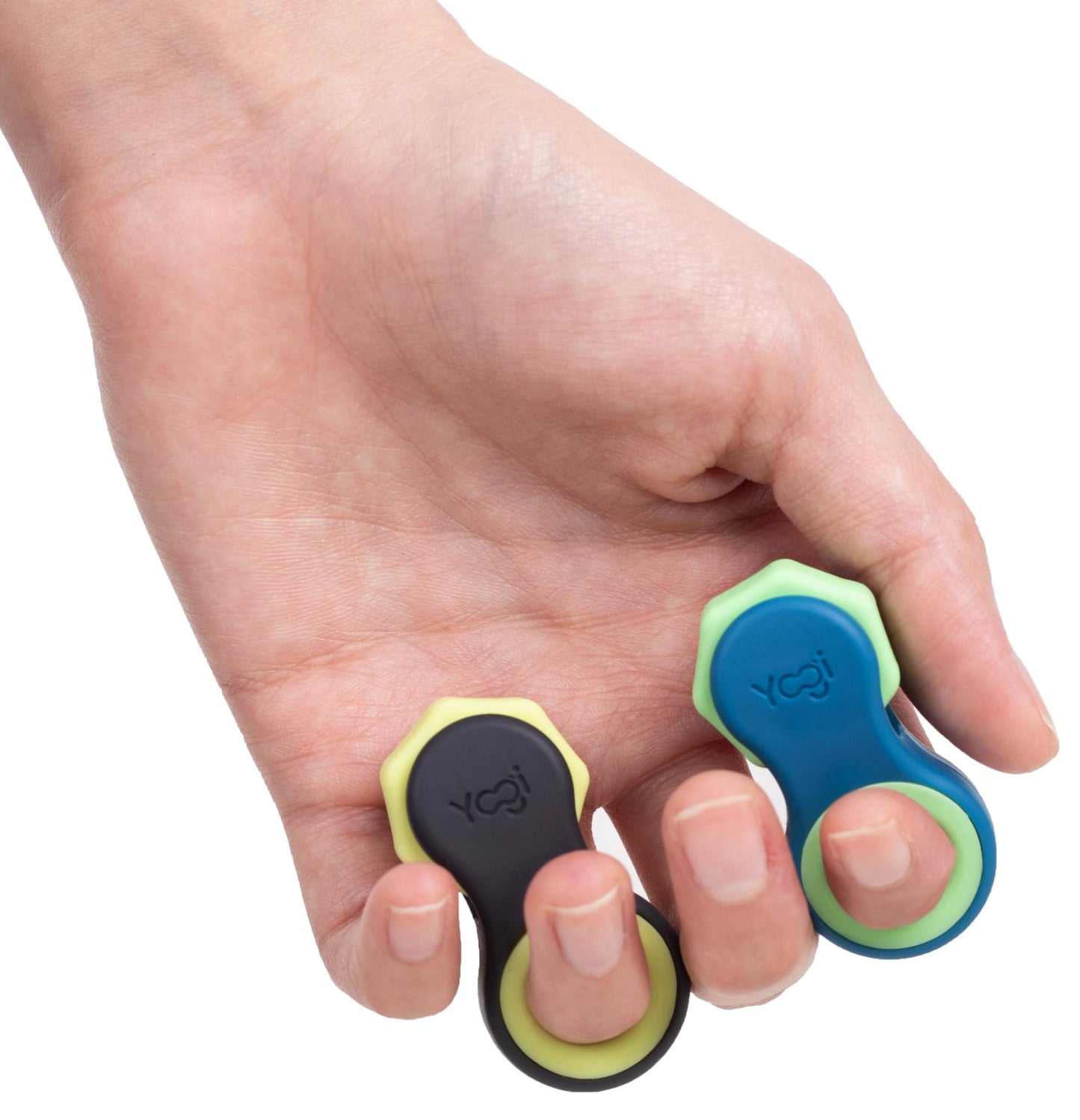 Yogi Fidget Toy, Stress Reducer, Perfect for ADHD, ADD, Anxiety and Autism, for Kids and Adults, Sensory Gadget, Fidget Spinner with Five Ring Sizes, Easy to use and Fun (Black & Blue (2 Pack))