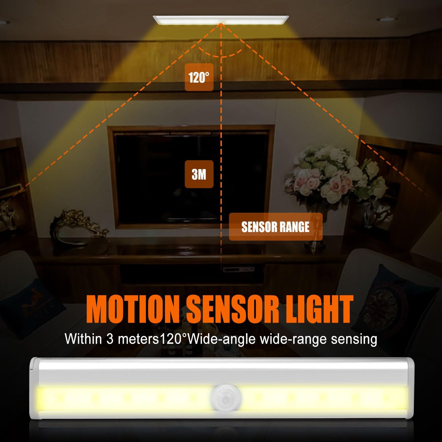 4 Pack Motion Activated RV Step Lights with 10 LEDs,Magnetic Motorhome Motion Sensor led Light Strip Bar for Motorhome Travel,Travel Trailers, Camper (Battery Operated)