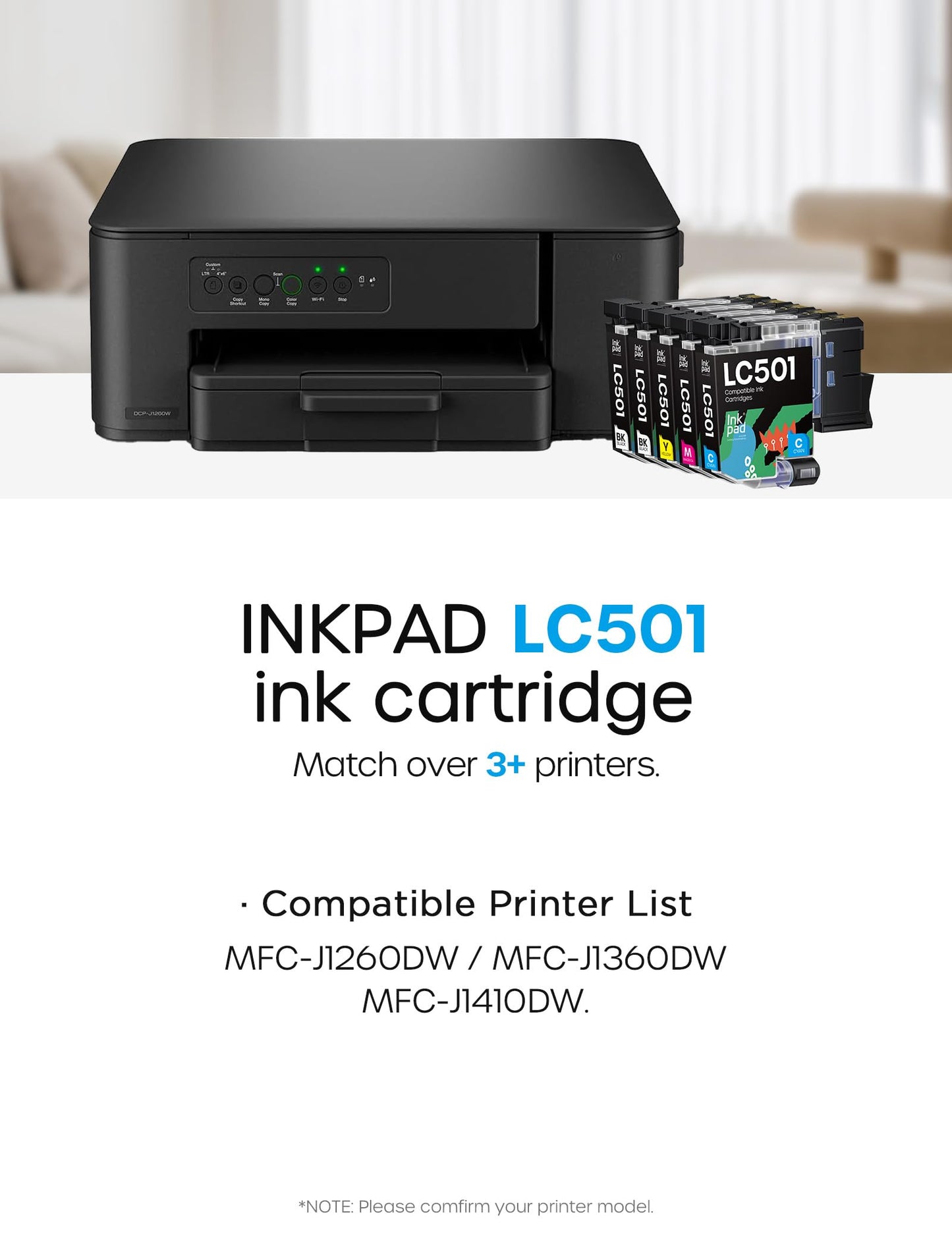 Compatible with LC501 Ink Cartridges Compatible for Brother LC 501 Work for Brother MFC-J1360DW, MFC-J1410DW, MFC-J1260DW Printer 5 Pack