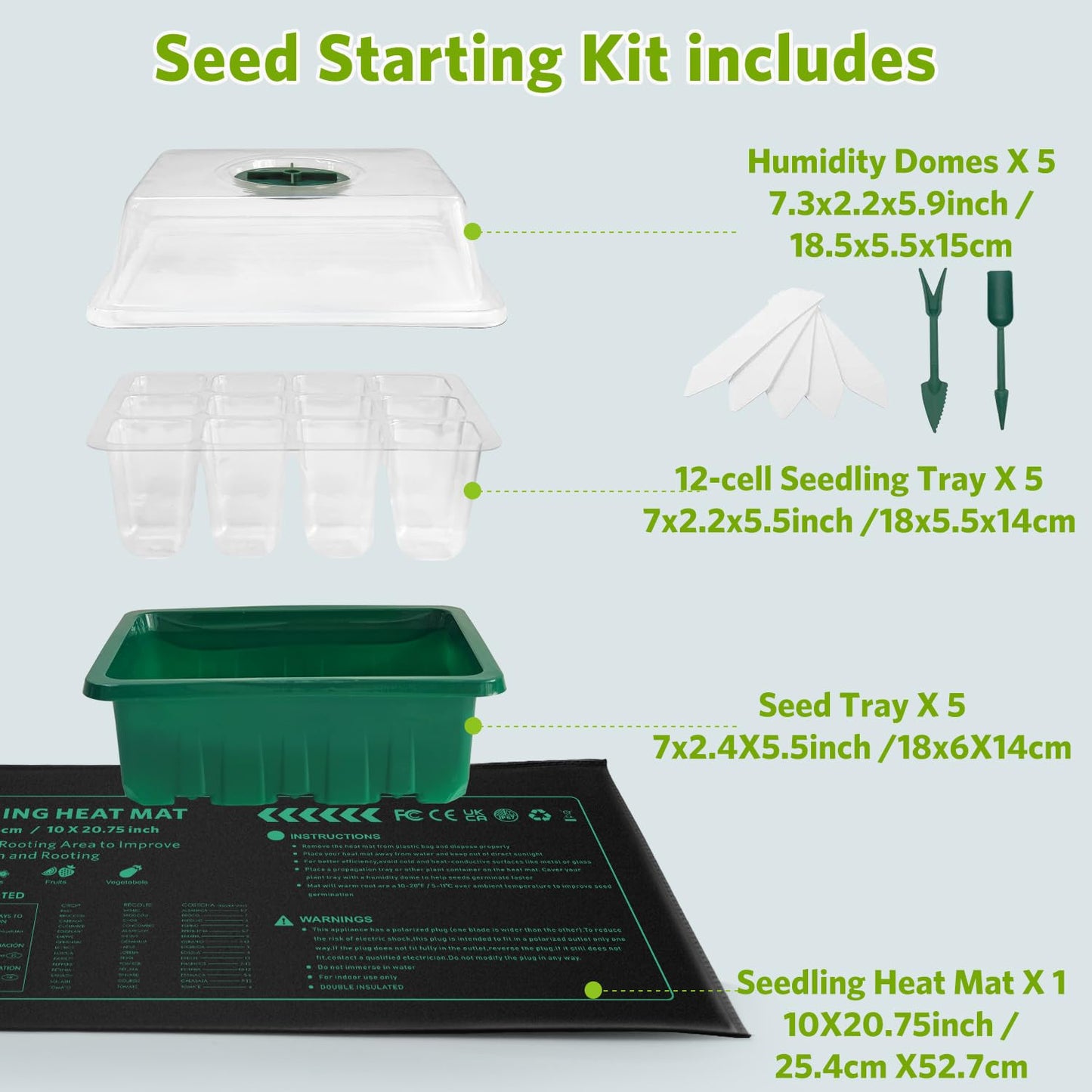AUPETEK Seed Starter Tray with Heat Mat & 5 Pack with Humidity Domes, 60 Cell Trays Germination Station