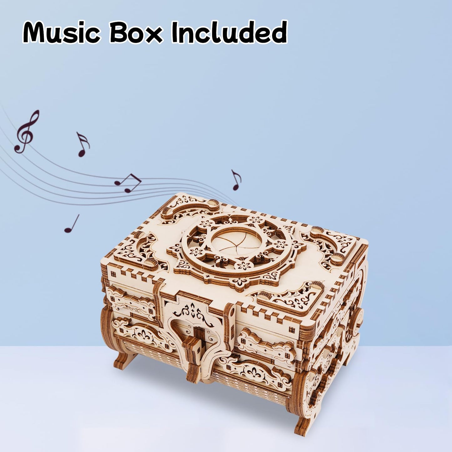 Hallisun 3D Wooden Puzzle Box for Adults, DIY Mechanical Wood Model Kits Jewelry Keepsakes Storage Box with Music, Creative Wood Craft Gift on Birthday Christmas Valentine's Day, Decoration Home Decor