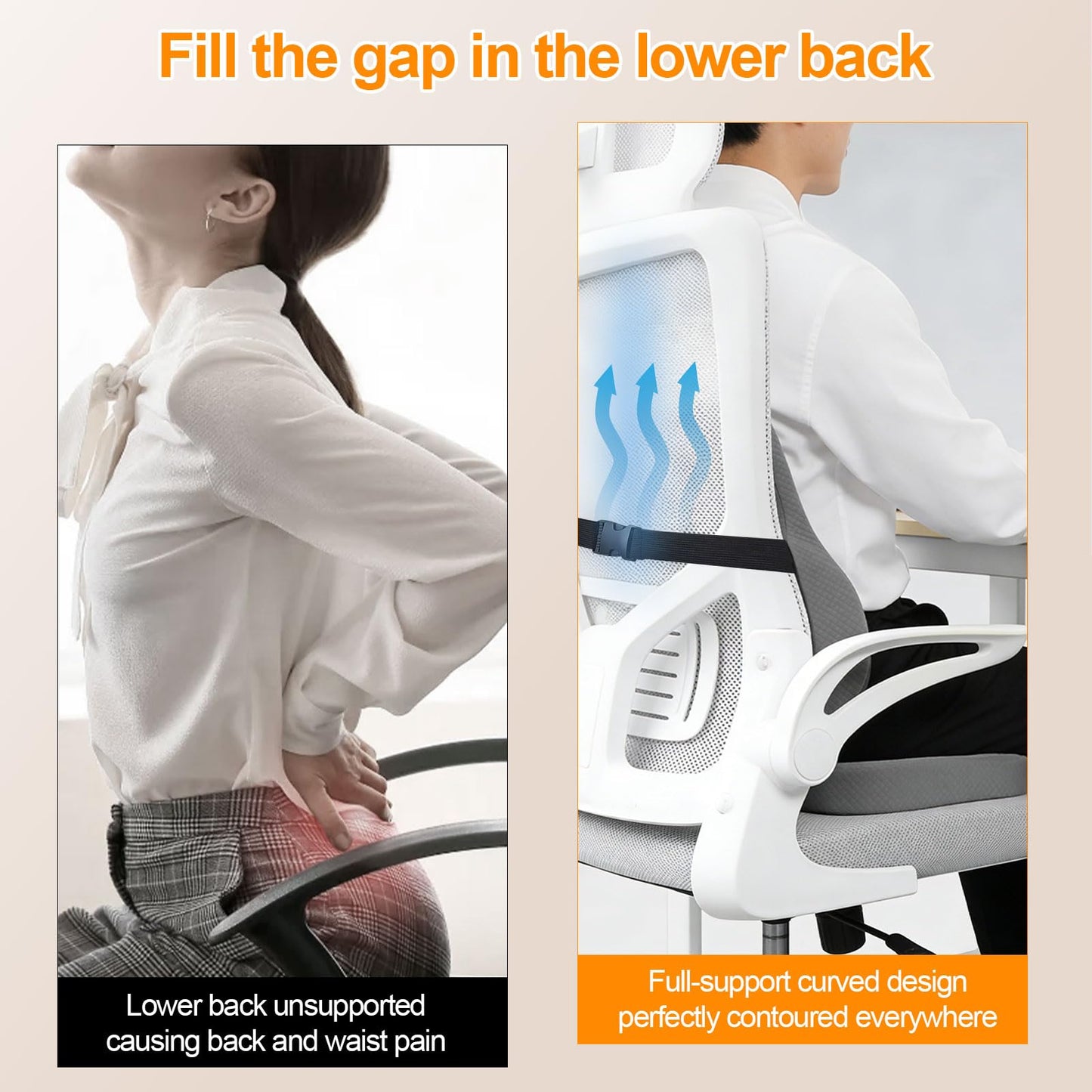 Lumbar Support Pillow Set, Height-Adjustable Upgrade Edition Features an Adjustable Buckle Design with an External Extension Strap for Easy Attachment to Car Seats and Large Chairs（Gray）