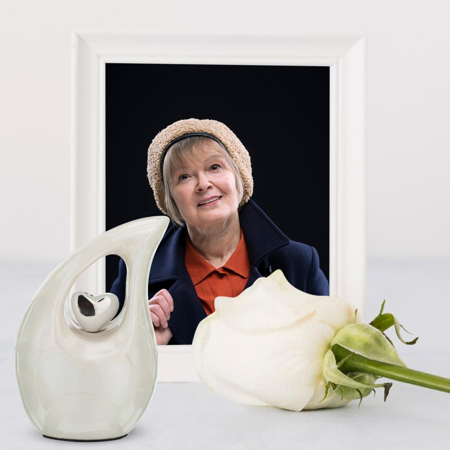 White Tear Drop Small/Mini Urn for Human Ashes With Silver Heart (3 Inch Height) - Unique Decorative Keepsake Cremation Urn for Small Pets - ERN