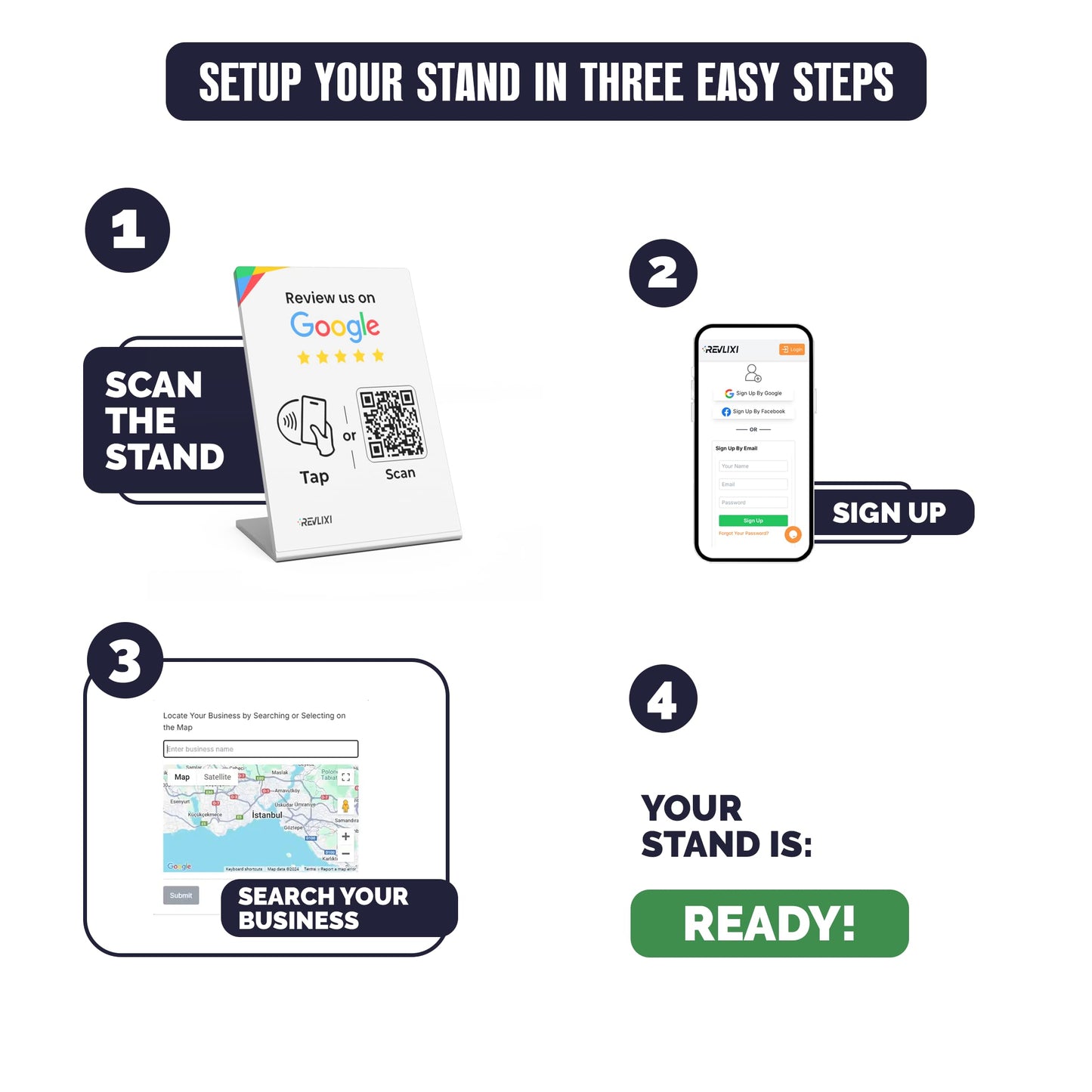 REVLIXI Google Review Stand (3 PCS)- Boost Reviews w/Reusable Google Review Tap Card Stand & QR Code Stand -No App, No Subscription- Android & iPhone Compatible -Boost Google Reviews for Online Growth