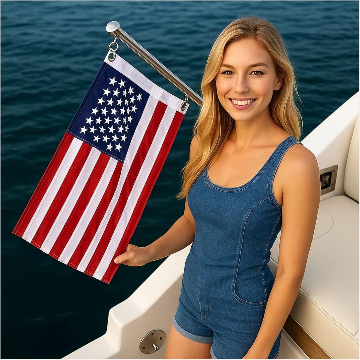 24" L Boat Flag Pole & Mount Base, Marine Deck Socket Rod Holder Bracket Kits for Yacht Ship Truck Yard, Fits 3/4" ID Tube