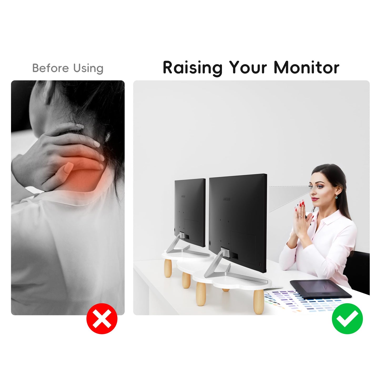 Afooyo Dual Monitor Stand Riser,Rainbow Cloud Desktop Computer Stand for 2 Monitors,Adjustable Length and Angle Multifunctional Desktop Organizer Stand for Laptop, PC, Computer, Printer,White