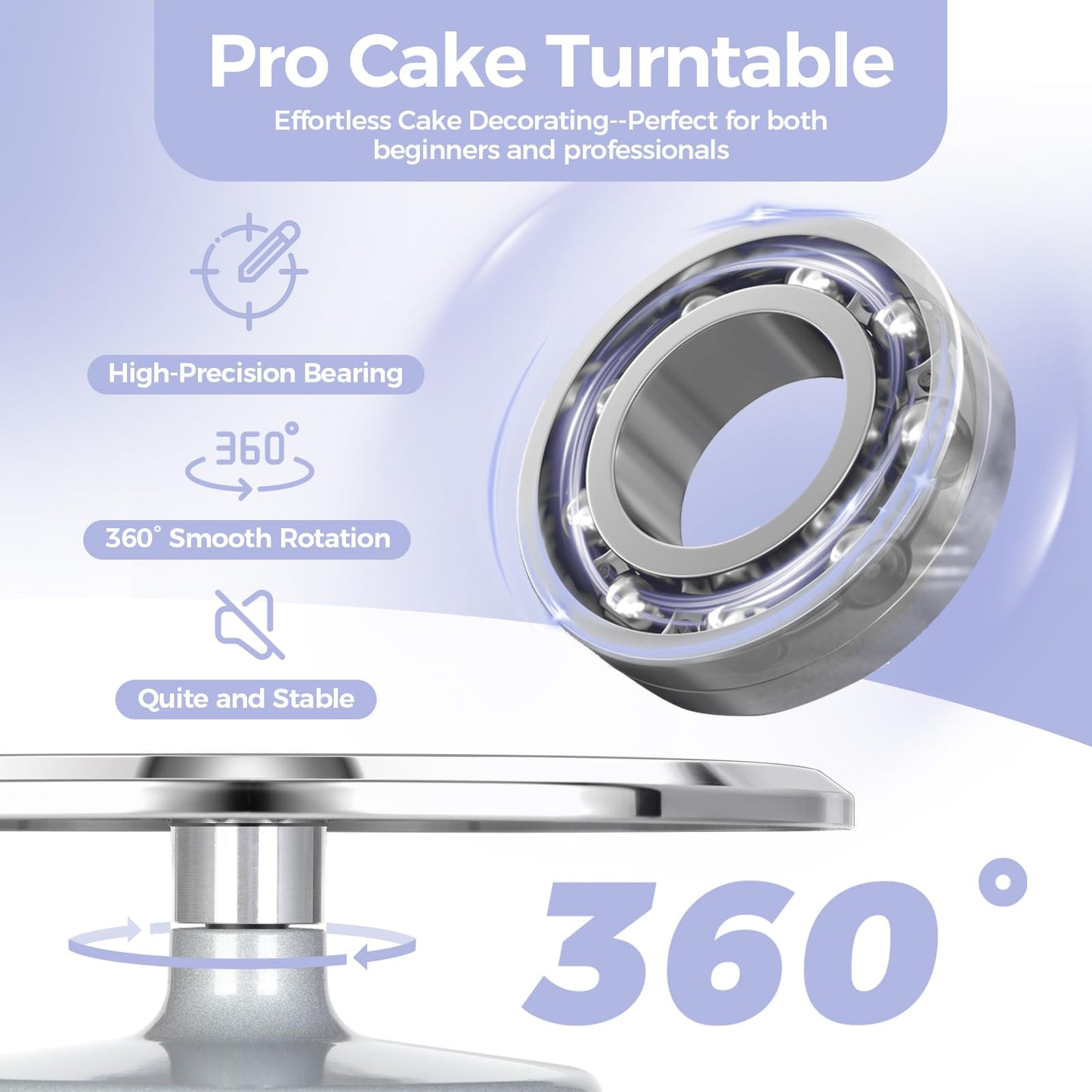 Cake Turntable, Ohuhu Premium Aluminium 12''Cake Stand with Anti-Slip Base - BPA-Free, Smooth Rotation for Cake Decorating, Valentine's Day Gift for Her, Baker, Mom