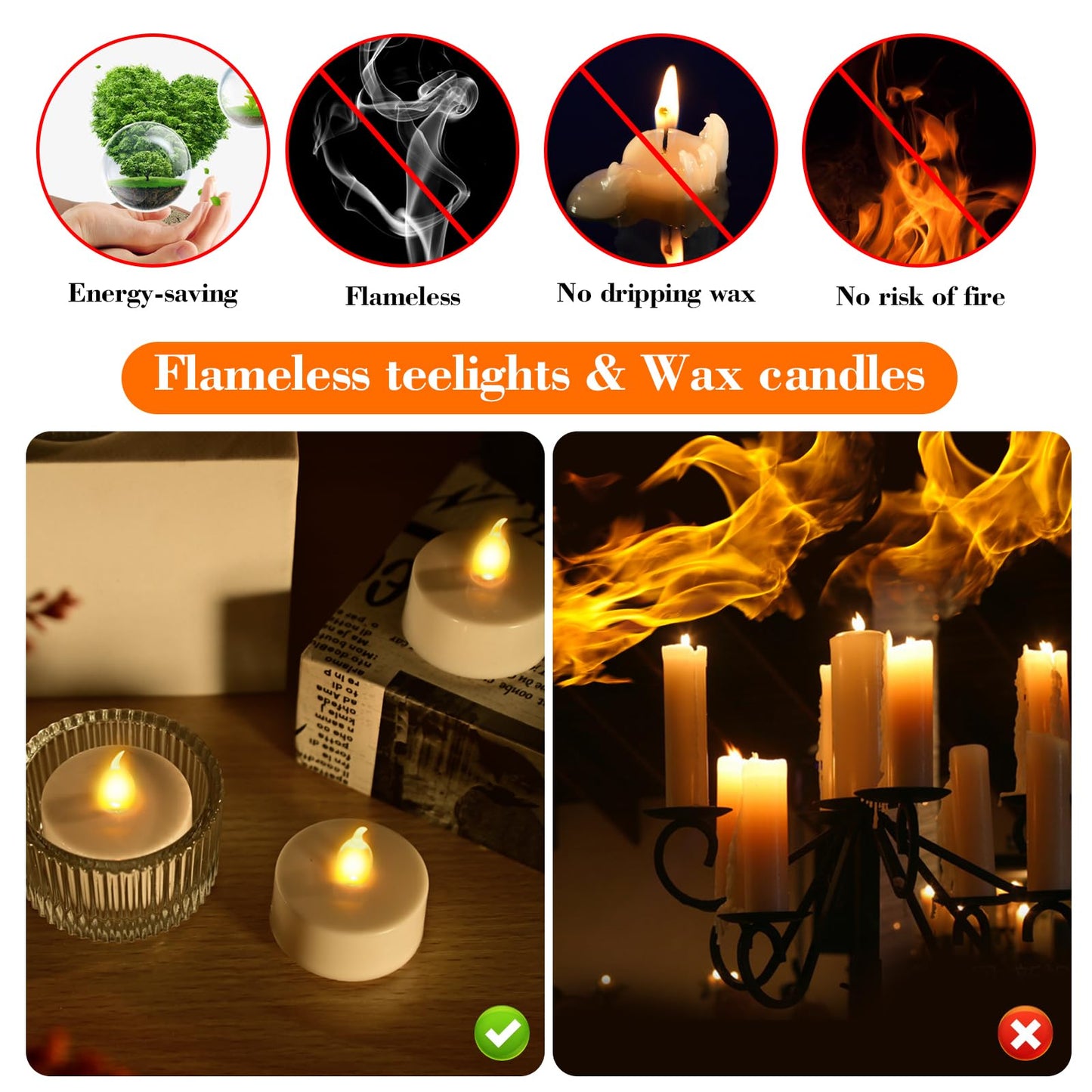 cimetech 24PCs Led Tea Lights with Timer, Electric Flickering Flameless Candles Battery Operated Led Candle Tealights with Remote Control for Halloween Decor & Christmas Decorations