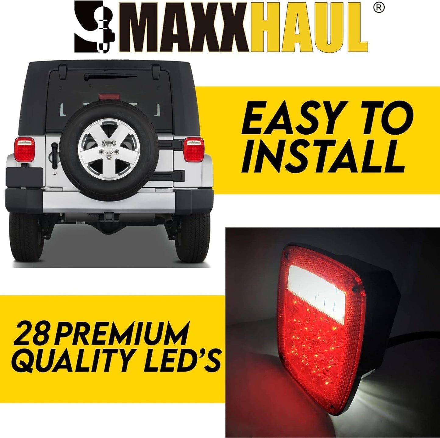MAXXHAUL 80685 Universal Square 12V Combination 38 LED Signal Tail Light - for Truck, Trailer, Boat, Jeep, SUV, RV, Vans, Flatbed, 2 Pack