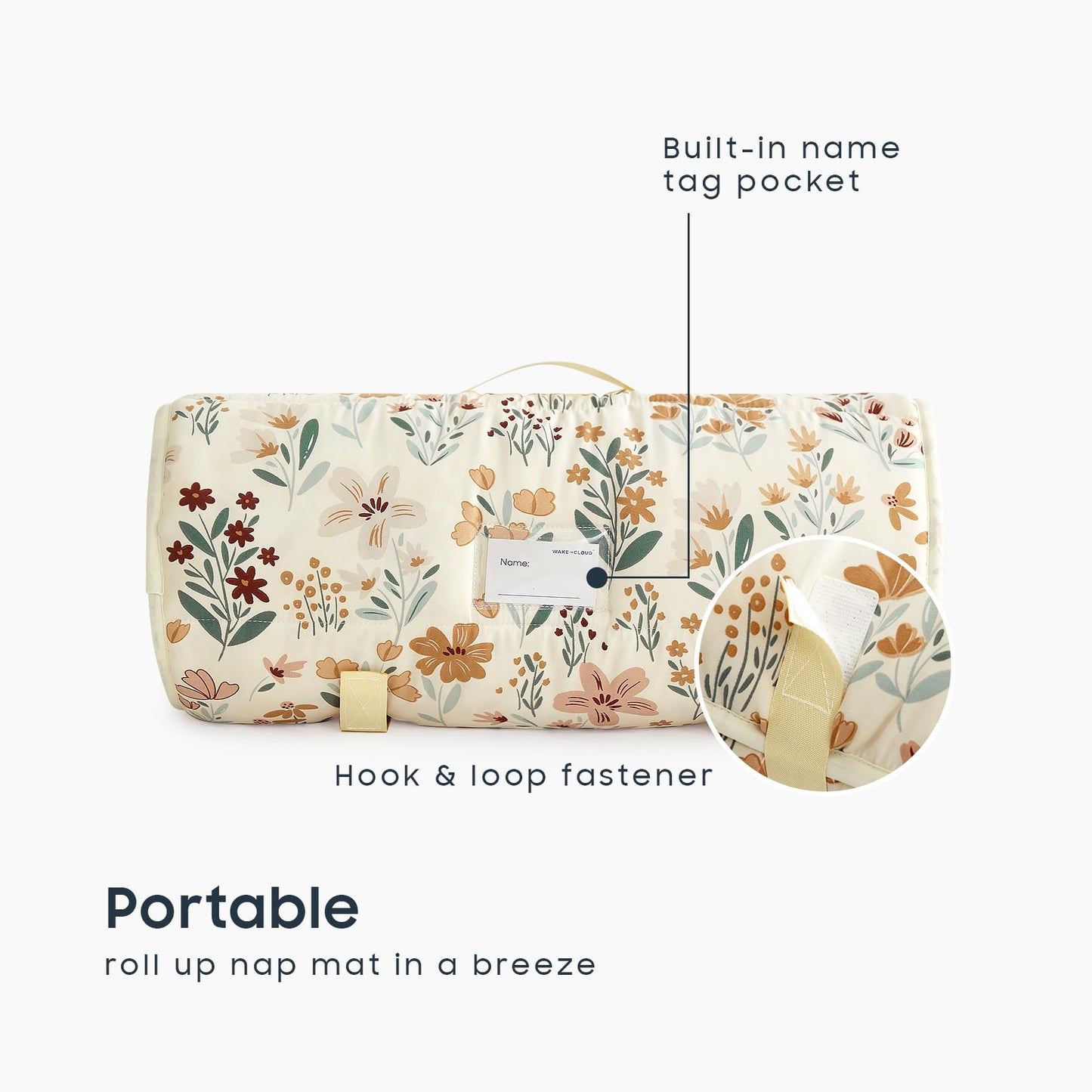 Wake In Cloud - Toddler Nap Mat with Pillow and Blanket, for Kids Boys Girls in Daycare Preschool Kindergarten, Cute Soft Roll Up Sleeping Bag, Floral Orange Cream, Standard Size
