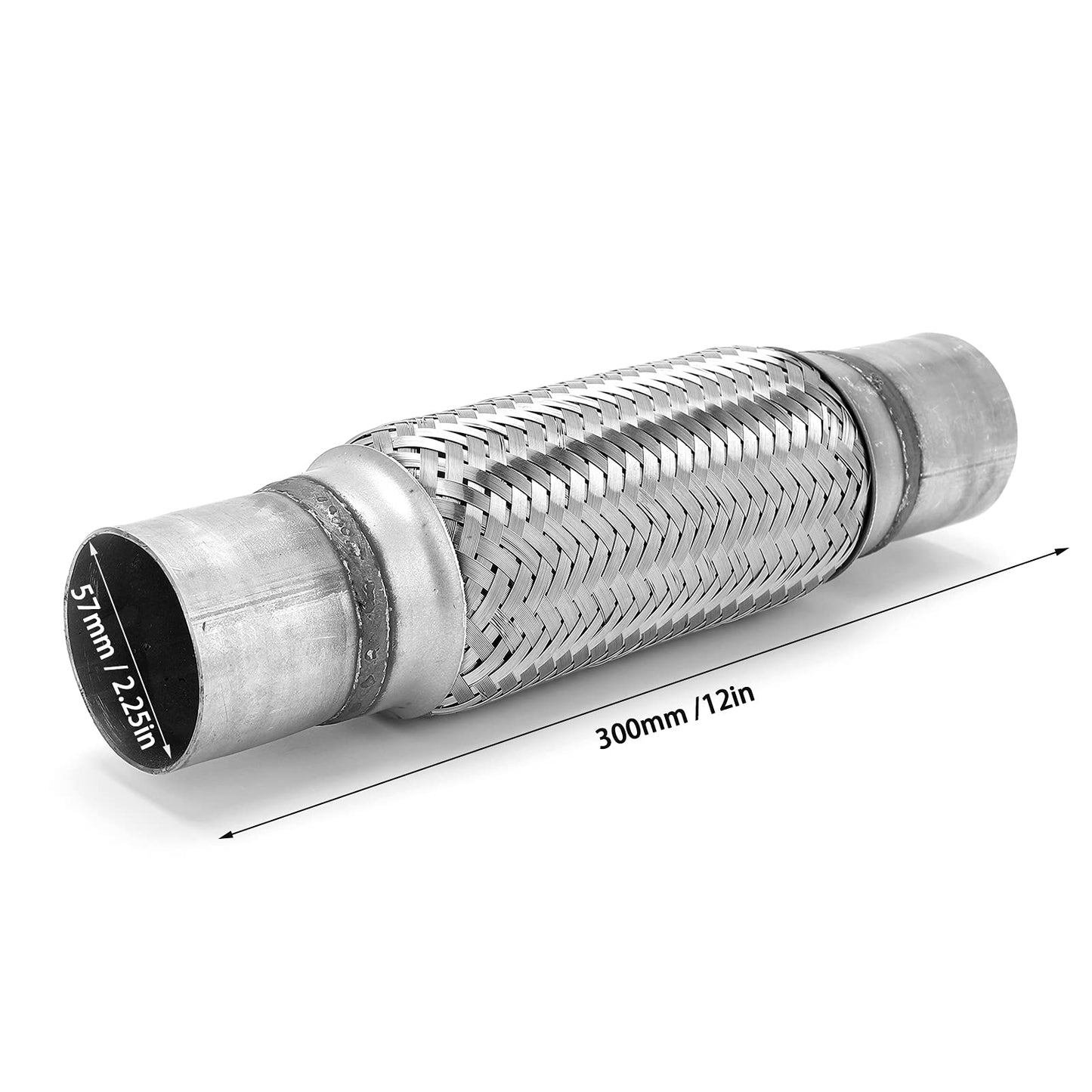 Stainless Steel Exhaust Flex Pipe, 2.25x12in Woven Exhaust Repair Flexible Pipe Bellows Flex Joint 57mm Stainless Steel for Car