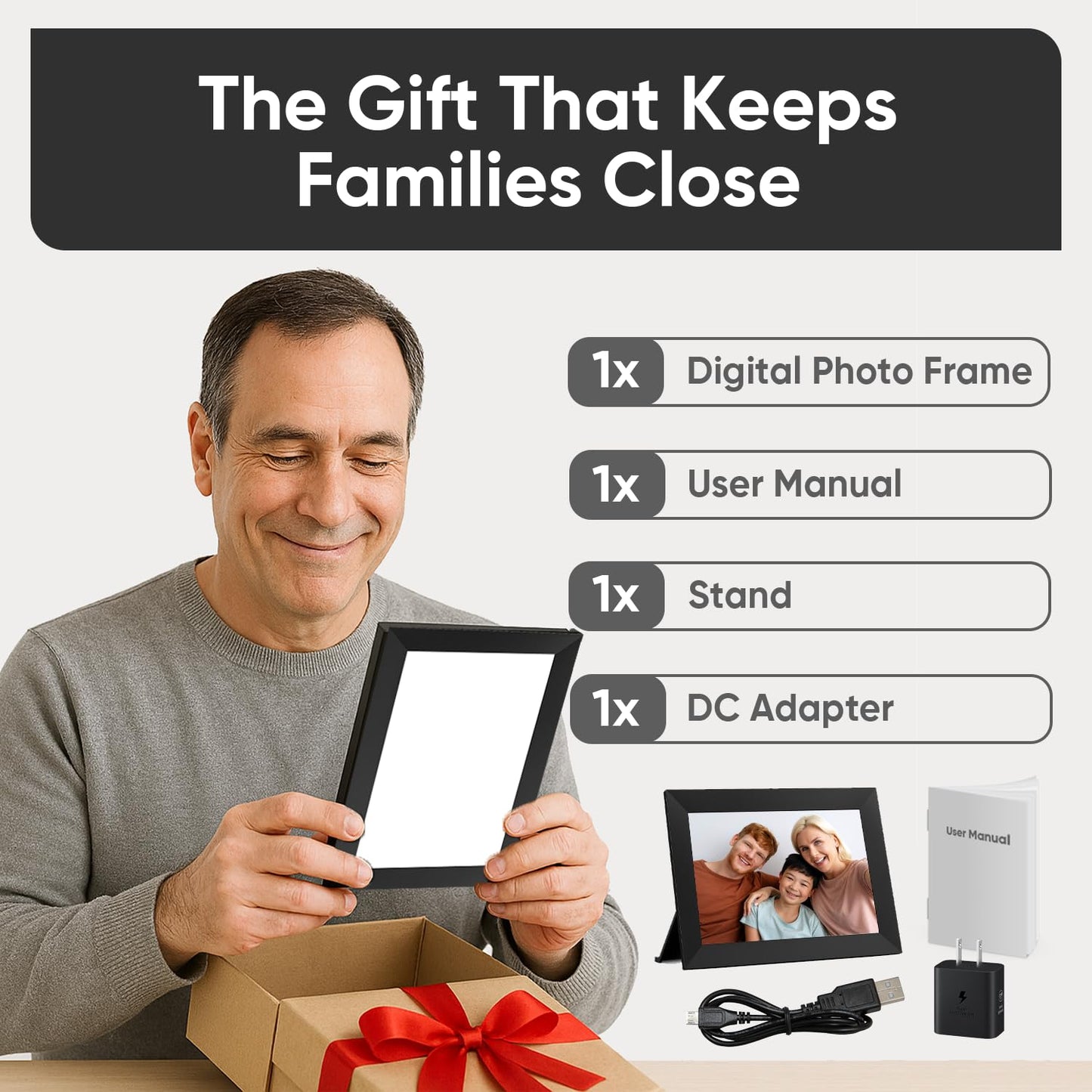 10.1 Inch WiFi Digital Picture Frame, 1280×800 HD IPS Touch Screen, 16 GB Memory, Auto‑Rotate, Wall‑Mountable