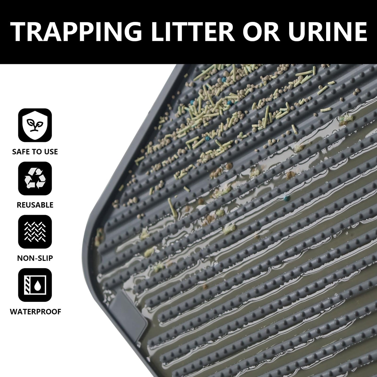windhunt Silicone Cat Litter Mat,Extra Large Litter Trapping Mat,Waterproof Litter Box Mat for Floor,Easy Clean,Non-Slip Litter Catcher Mat,Cat Supplies Needs (Grey, 31x23x0.26 in)