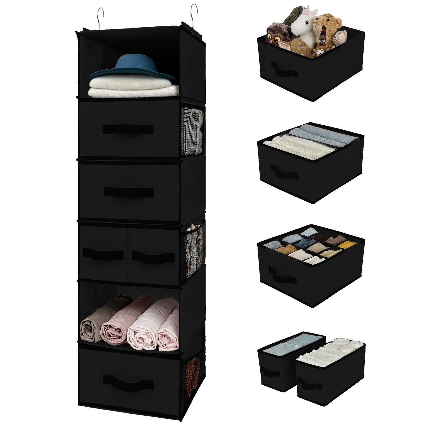 GRANNY SAYS Hanging Closet Organizer with Drawers, Rangement Garde Robe, Hanging Storage Organizer, Closet Organizers and Storage for Clothes, 1-Pack, 31 x 35 x 108.4cm, 6-Shelf, Black