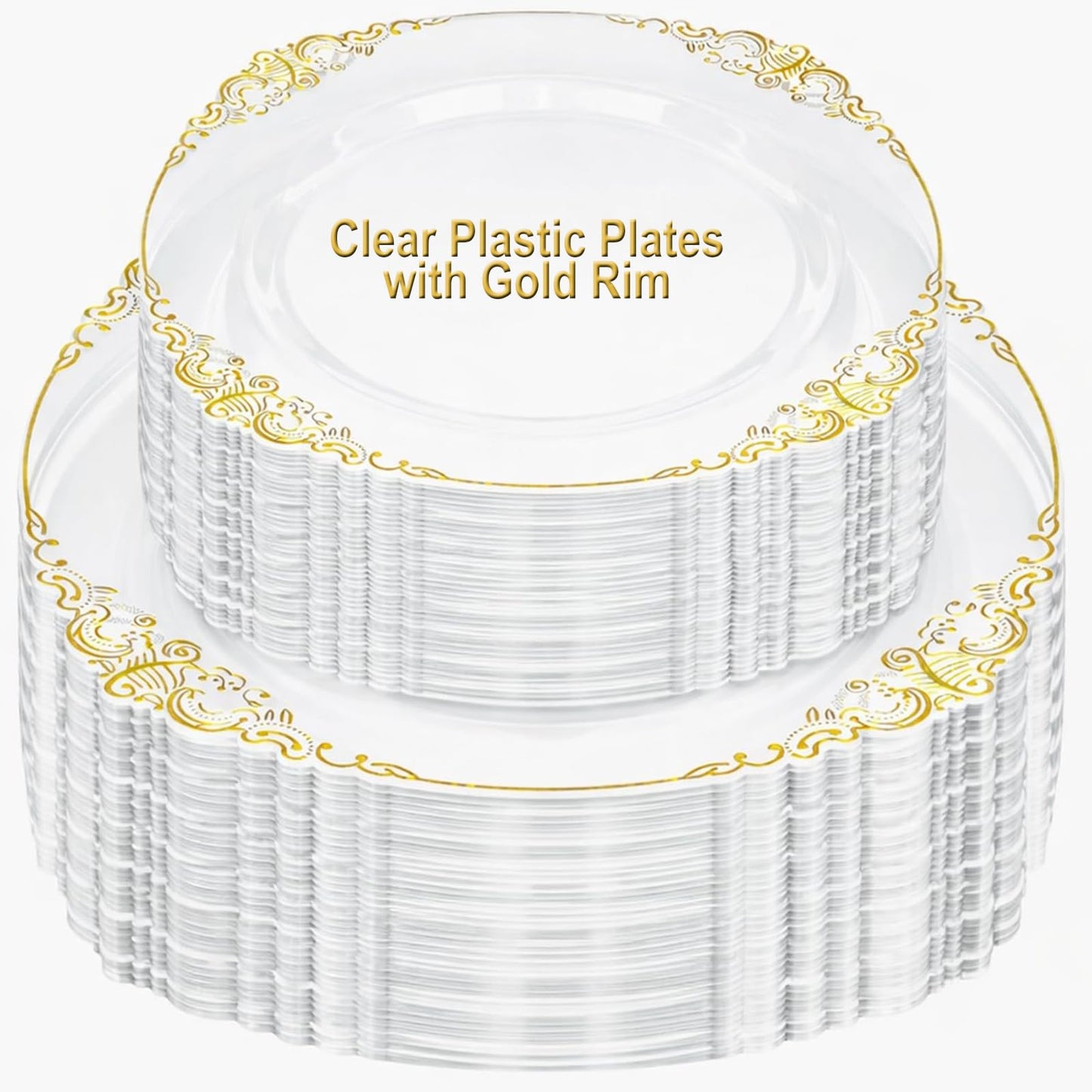 51 Set Clear Plastic Plates with Gold Rim, 10 Inch Dinner Plates and 7.5 Inch Dessert Plates for Wedding, Christmas, Shower, Gathering