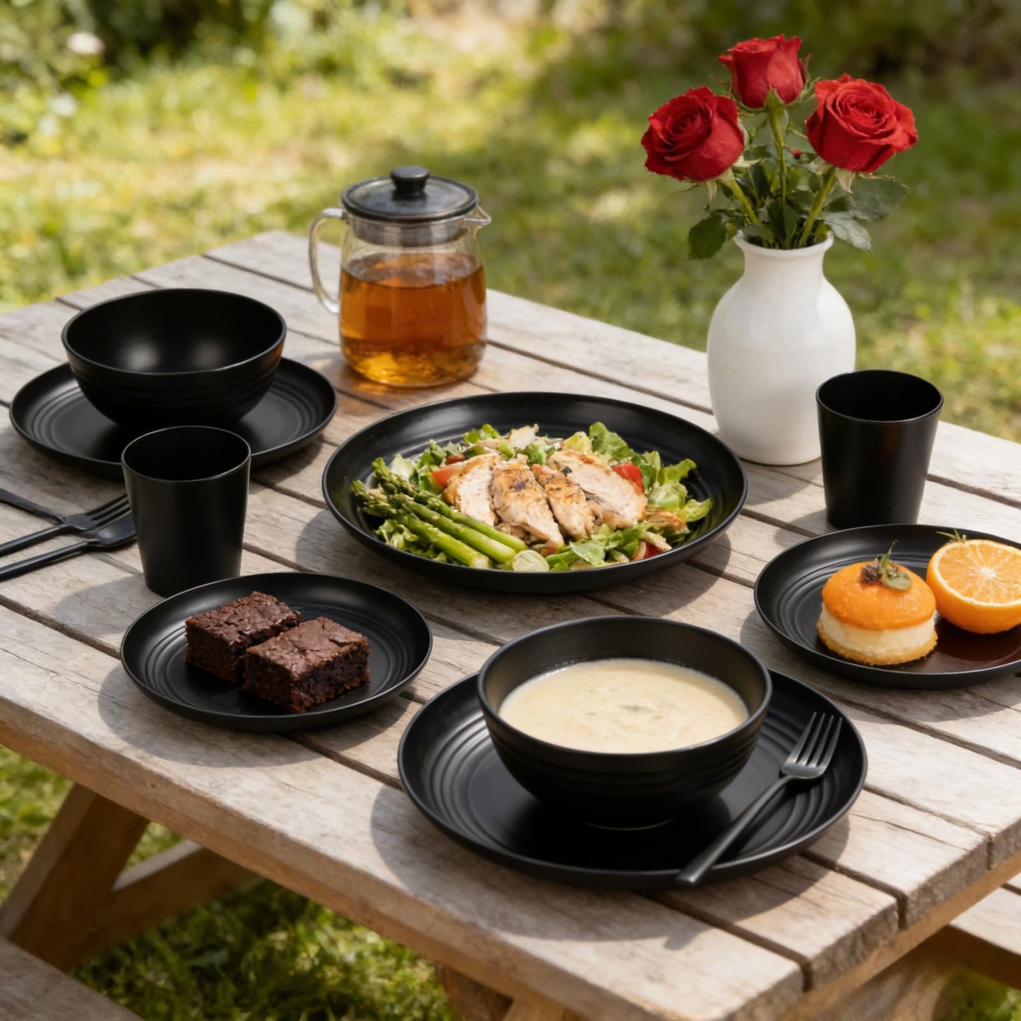 Supernal Wheat Straw Dinnerware Sets,Unbreakable Dinner Plates for 8, Dishwasher Safe,Reusable Dinnerware,Black Set 16pcs Plates, 8pcs Bowls, 8pcs Cups，Perfect for Party Birthday and Wedding