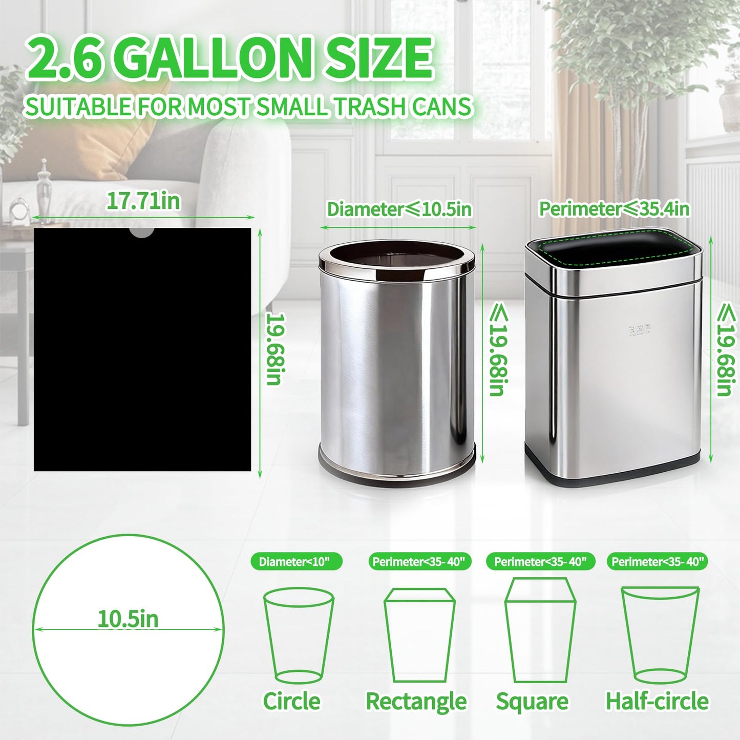Small Trash Bags for 2.6-Gallon (10 L) Trash Cans, 300 Count Thick Pre-separated Garbage Bags, Mini Wastebasket can Liners for Bathroom Bedroom Office(Black)