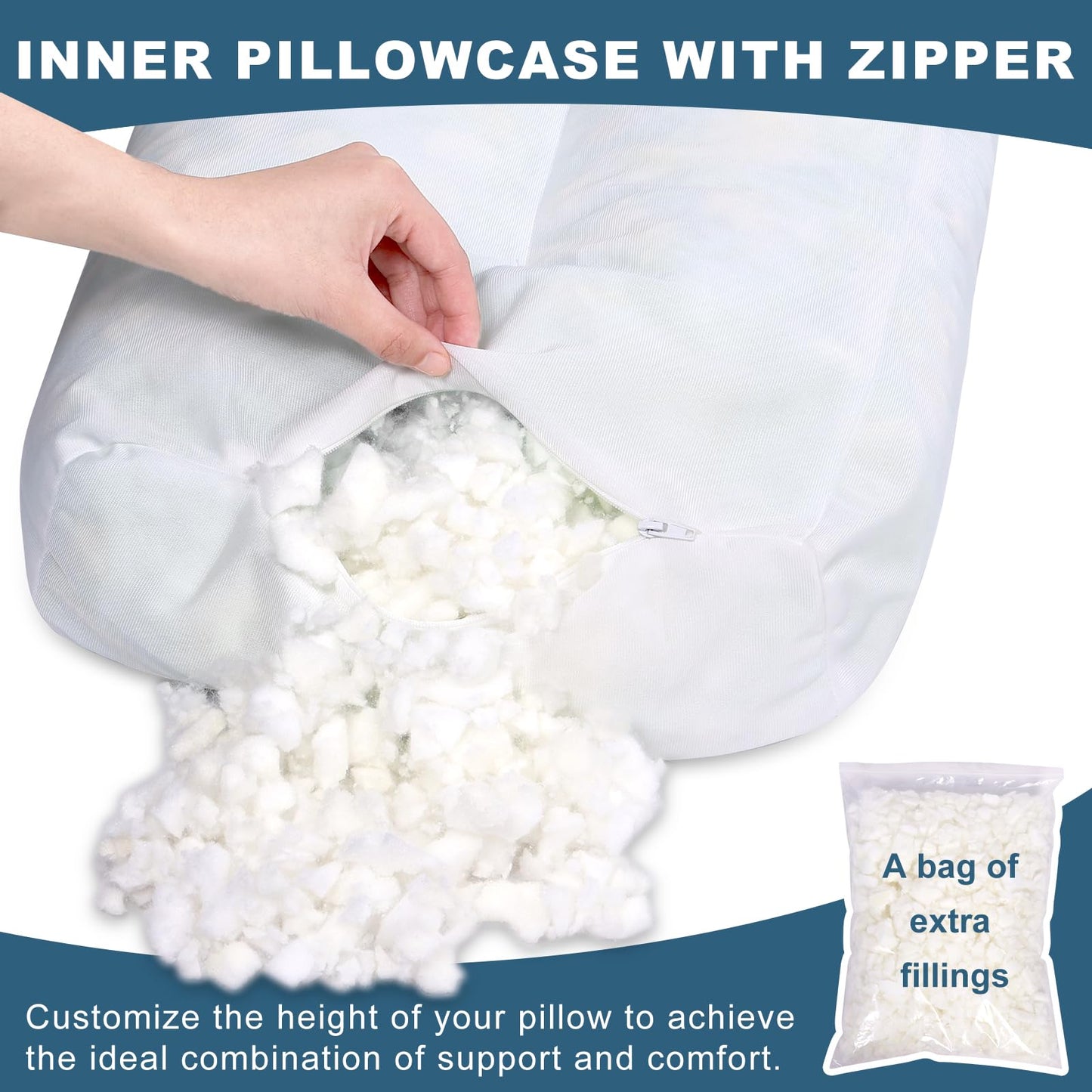 Tanyoo Adjustable Knee Pillow for Side Sleepers Shredded Memory Foam Legs Pillow for Side Sleeping Between Legs Perfect for Knee and Hip Pain Relief and Improve Sleeping, Breathable and Washable