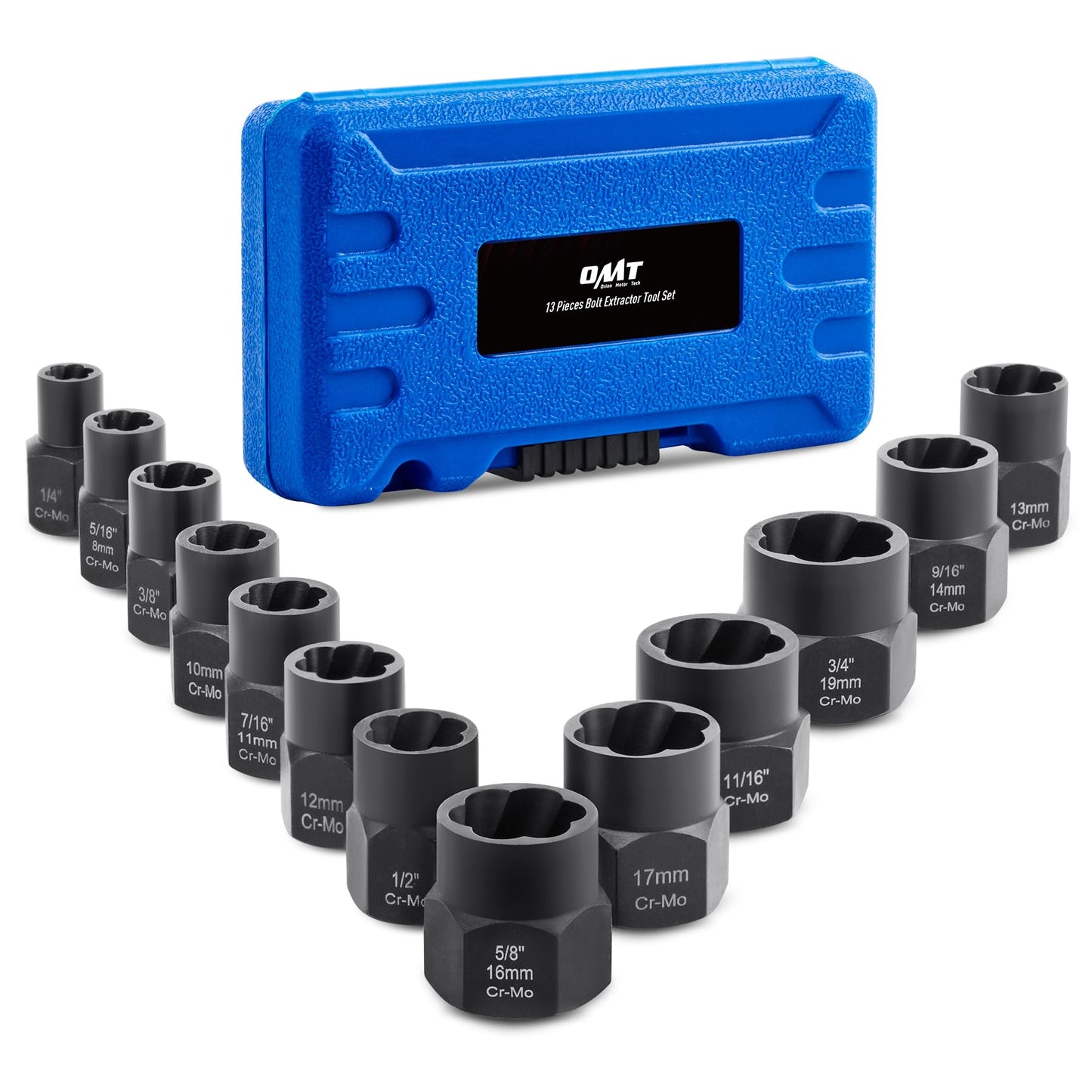 Orion Motor Tech Impact Nut and Stripped Bolt Extraction Tool Kit, Nut Extractor Socket Set and Bolt Remover Tool Set, Extractor Socket Set in 13 SAE and Metric Sizes for 3/8 Inch Drive