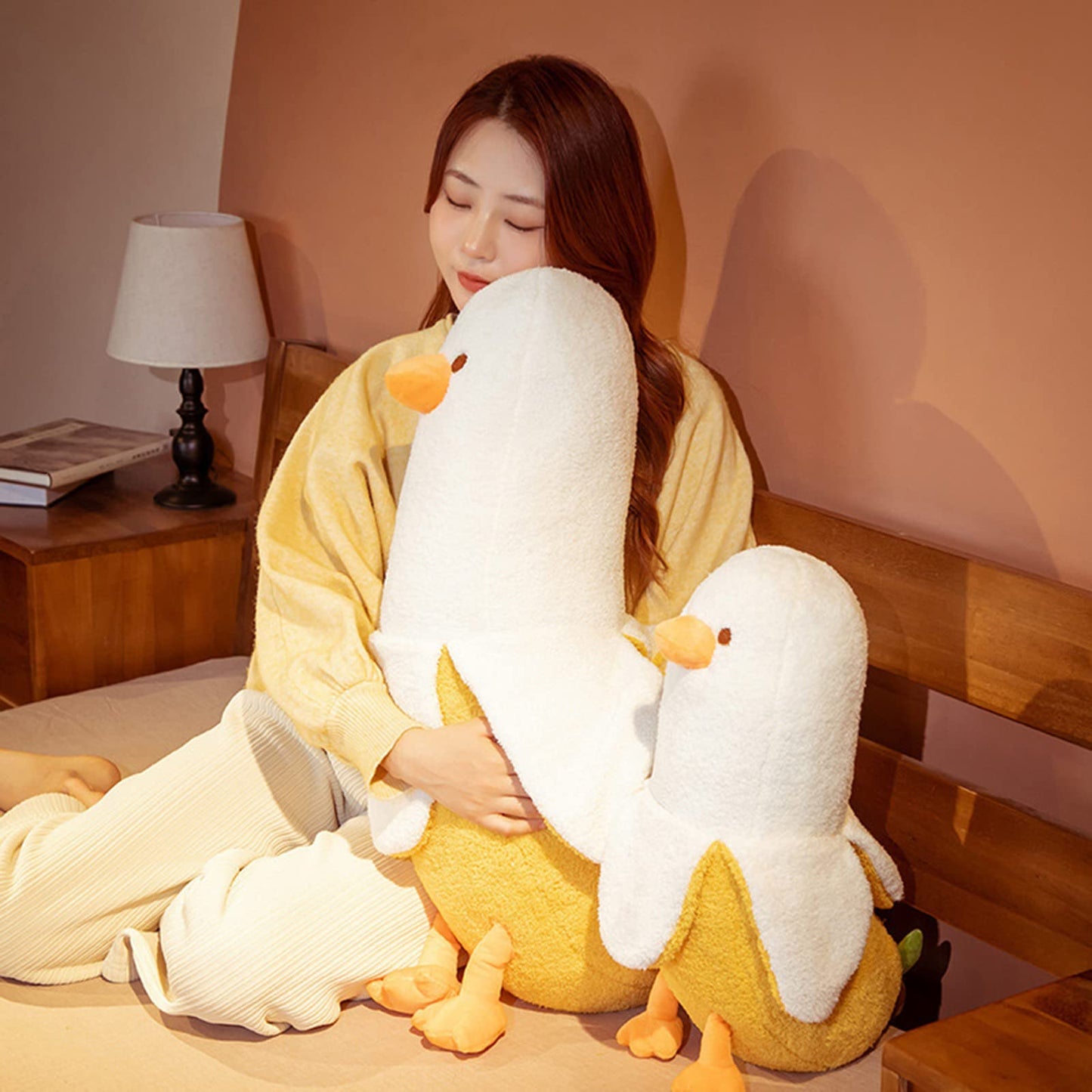 PEACHCAT Banana Duck Plush Toy Cute Plushie Hugging Plush Pillow Duck Stuffed Animal for Girls and Boys White 35.4"