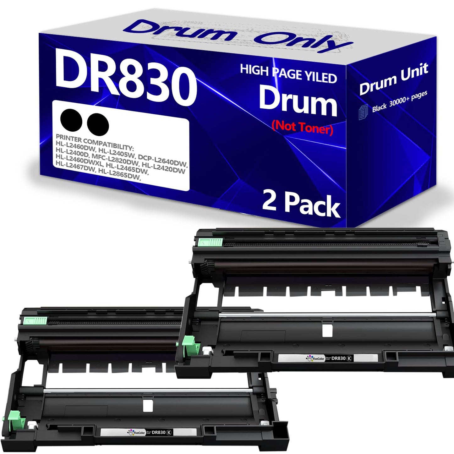 Compatible DR830 Drum Unit 2 Pack Replacement for DR830xl DR-830 Drum Unit use with DCP-L2640DW HL-L2460DW HL-L2405W Printer
