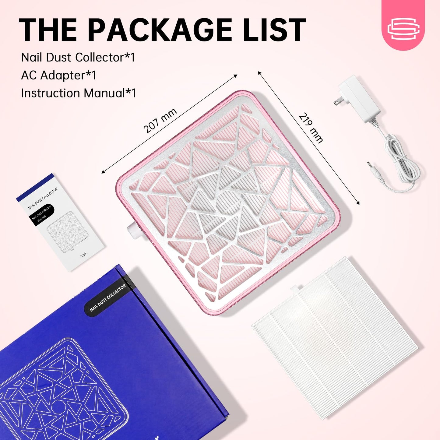 CHRISTINE SHELLY Nail Dust Collector, Powerful Vacuum Fan Vent Dust Collector Extractor Dust Suction Machine for Acrylic Nails Polishing, Nail Salon, Pink Diamond