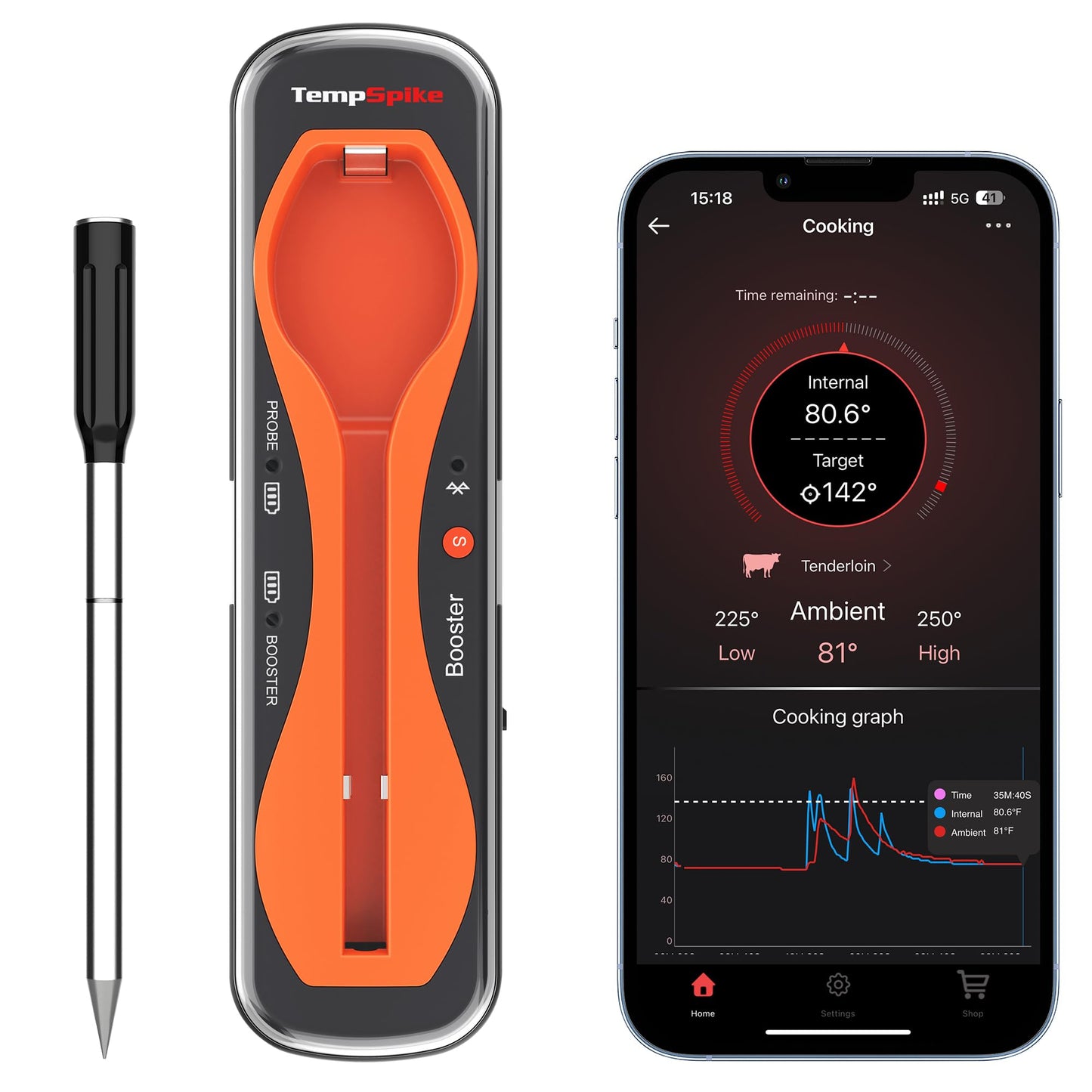 ThermoPro TempSpike 500FT Wireless Meat Thermometer, Bluetooth Meat Thermometer Wireless for Turkey Beef Lamb, Meat Thermometer Digital Wireless for Rotisserie Sous Vide BBQ Oven Smoker Thermometer