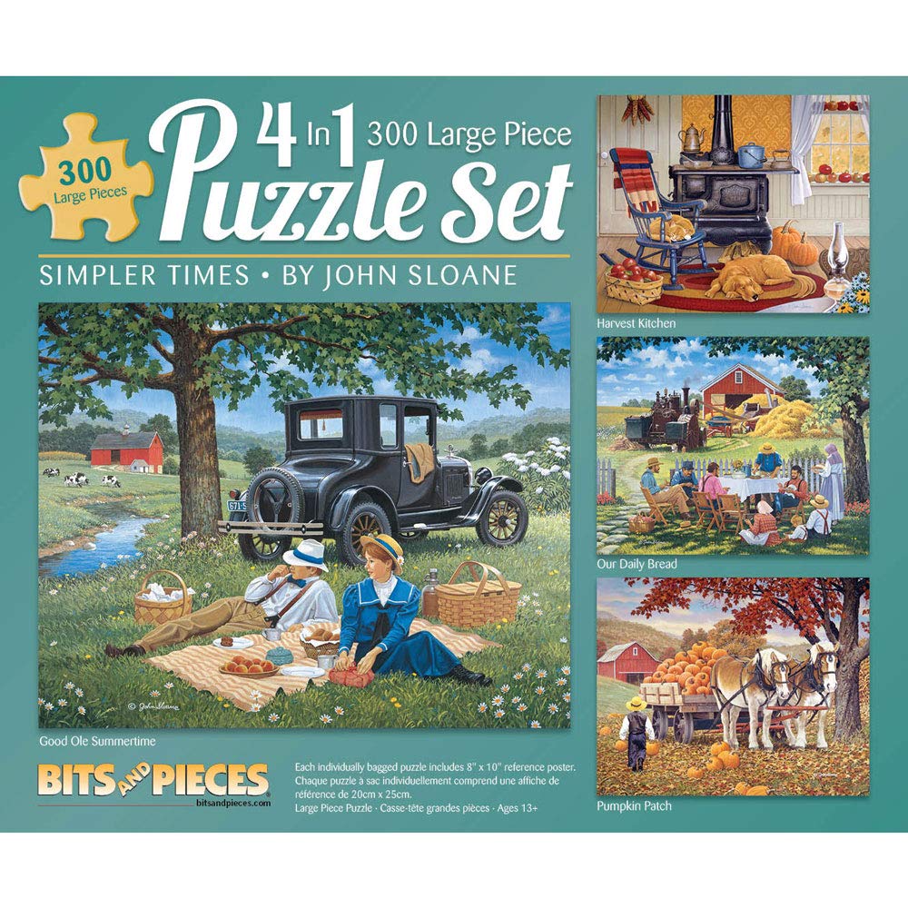 Bits and Pieces - 4-in-1 Multi-Pack - 300 Piece Jigsaw Puzzles for Adults-Each Measures 16" x 20" (46cm x 61cm)-Simpler Times by Artist John Sloane
