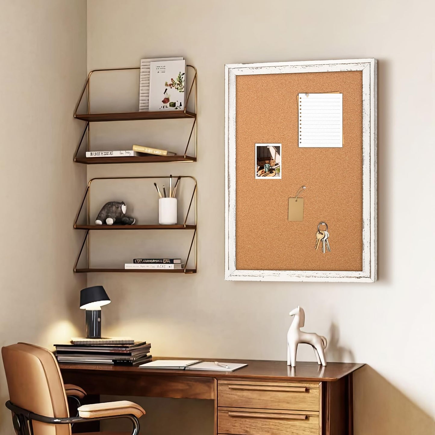 QUEENLINK Cork Bulletin Board, 36" x 24" Corkboard with Natural Wood Frame, Vision Board and Decorative Hanging Pin Board