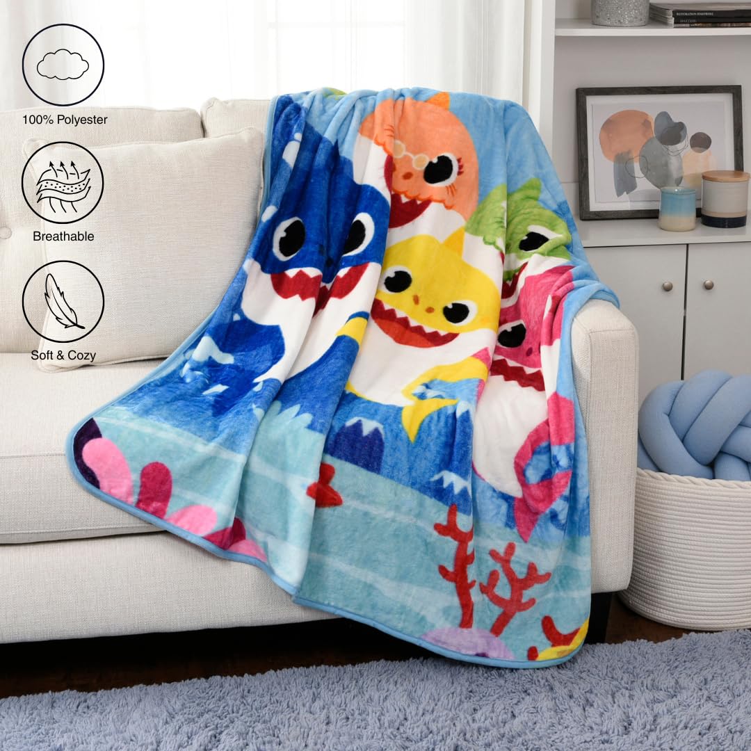 Baby Shark Kids Fleece EXPRESSIONS Throw Blanket – 50 x 60 inches Soft Plush Throw for Boys & Girls – Warm, Lightweight, Toddler Bedding for Bed, Couch, Travel, Naptime (Official Baby Shark Product)