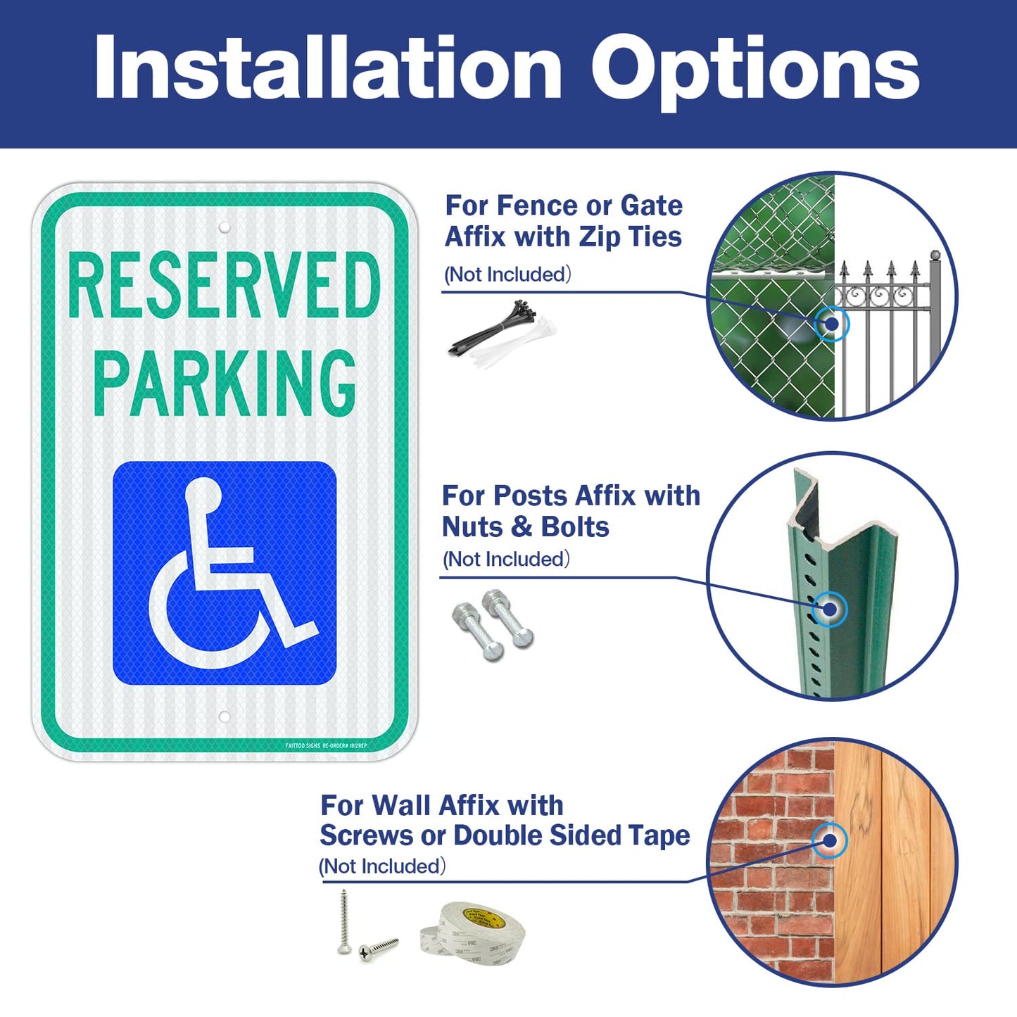 (2 Pack) Reserved Parking Sign, Handicap Parking Sign, with Picture of Wheelchair Sign, 18 x 12 Engineer Grade Reflective Sheeting Rust Free Aluminum, Weather Resistant, Waterproof, Durable Ink