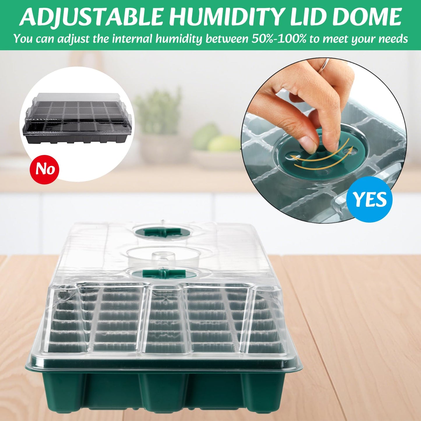 YOUEON 6 Pcs Green Seed Starter Tray with Dome and Base, 240 Cells Total Tray, Plant Germination Trays, Seed Starter Kit
