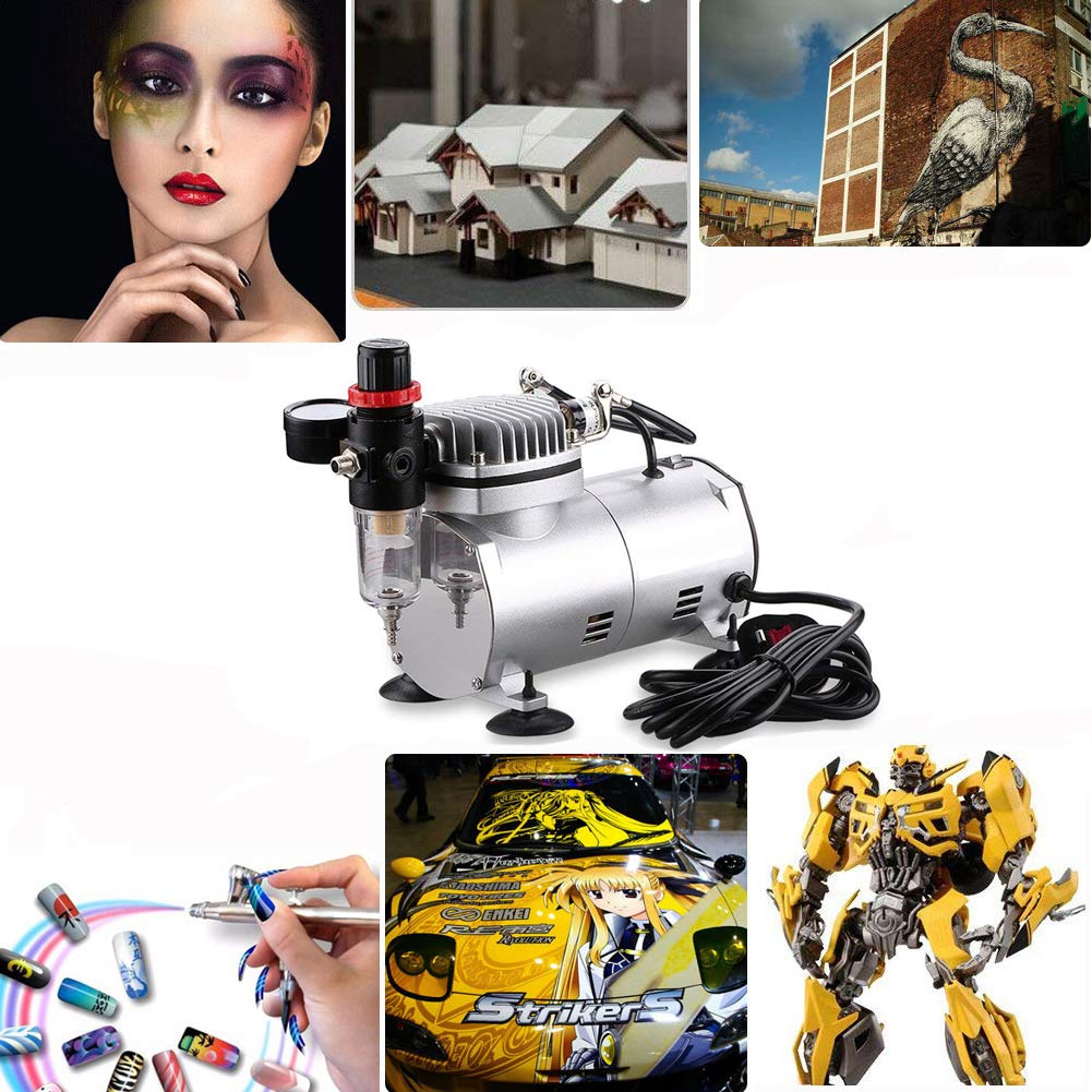 Professional Airbrushing Paint System with 1 Air Compressor and 2 Airbrush Kits for Painting Makeup Cake Spray Model Tattoo Nail Art and More