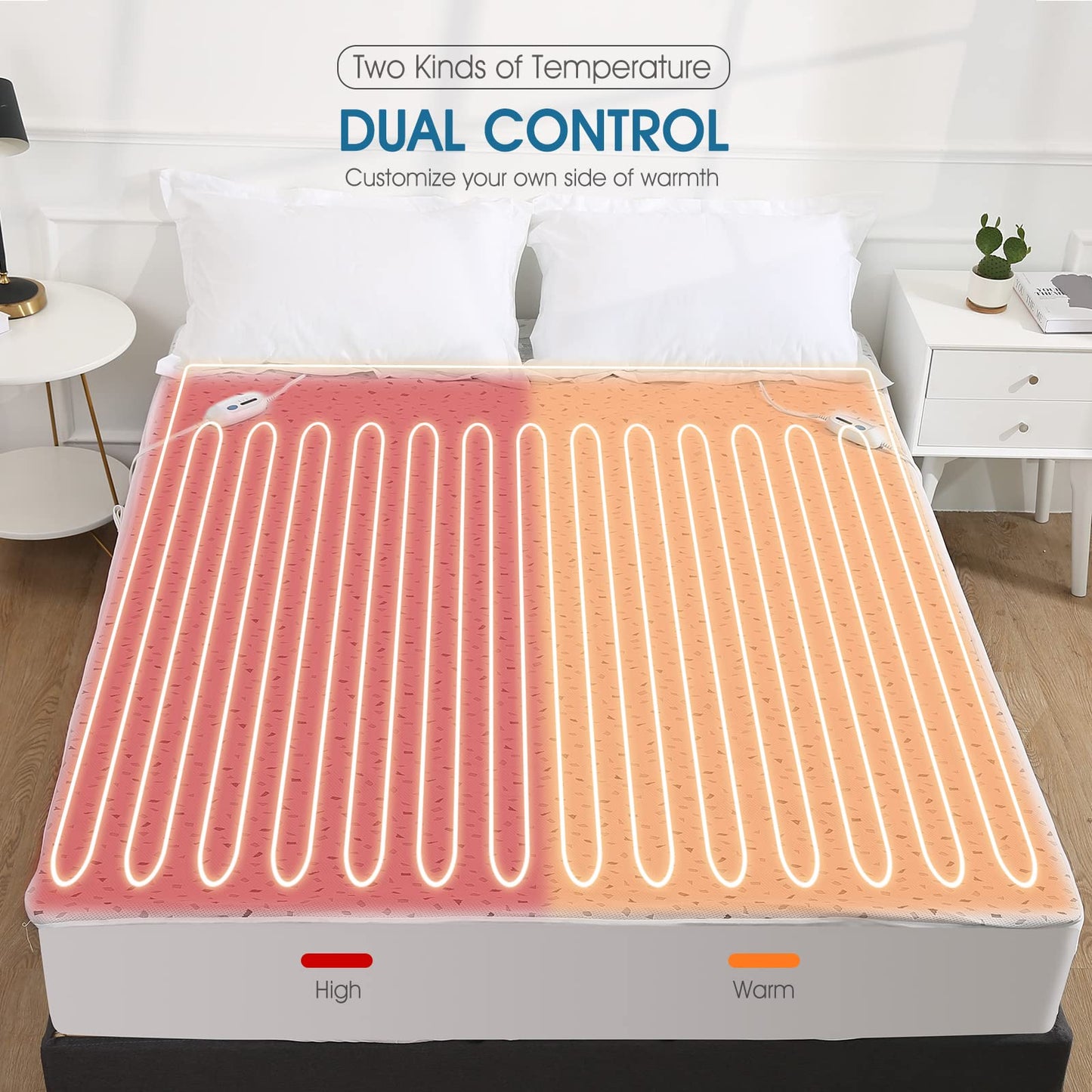 Heated Mattress Pad Queen Size 60" x 80", Electric Underblanket Mattress Cover Bed Warmer Fit up to 15" Deep Pocket, Dual Control with 4 Heat Settings, Auto Off & Fast Heating & Machine Washable