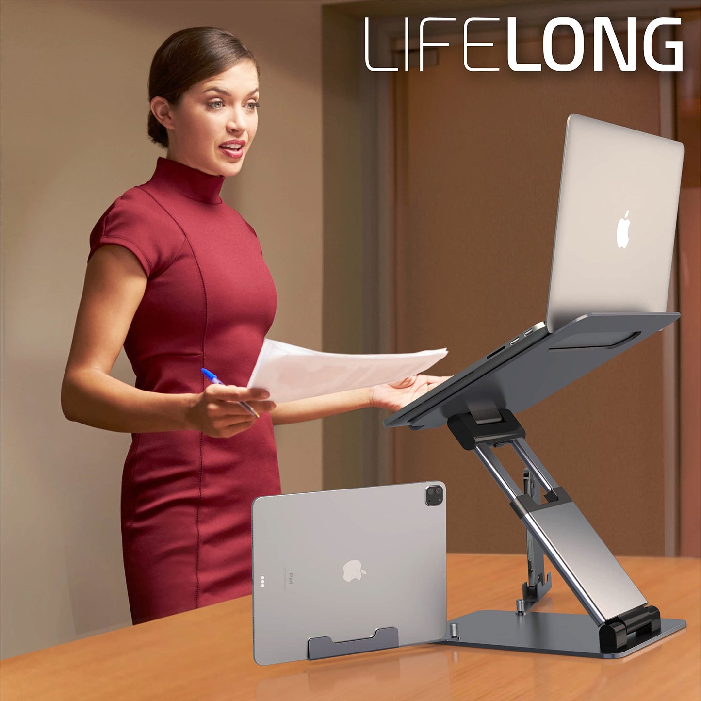 LIFELONG Laptop Stand for Desk, Adjustable Height up to 20", Laptop Riser Computer Pulpit Stand for Laptop, Portable Laptop Stands, Fits MacBook, Laptops 10 15 17 inches Laptop Holder and Laptop Desk