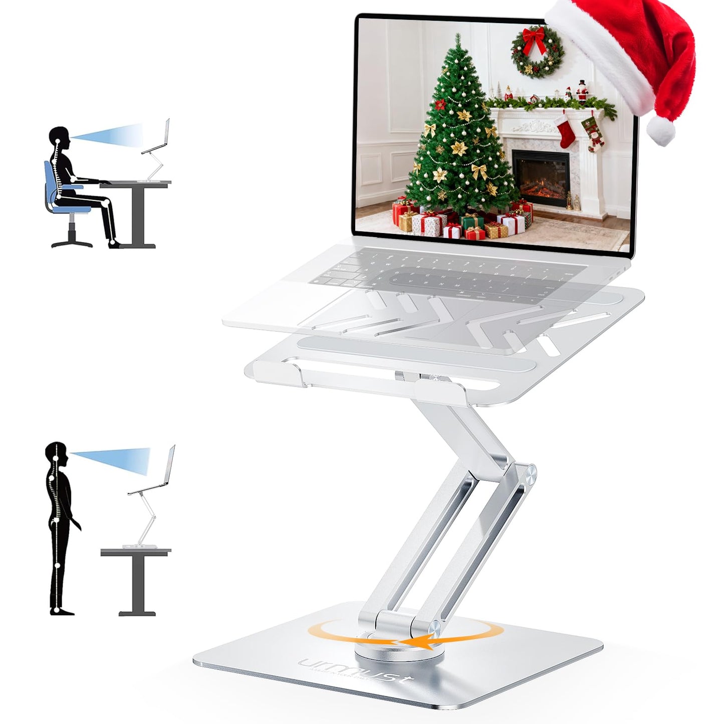 Urmust Adjustable Laptop Stand, Ergonomic with 360° Rotating Base, Foldable & Portable Laptop Riser, Compatible with MacBook, Dell, HP, Lenovo, and Other 10-17" Laptops (Silver)