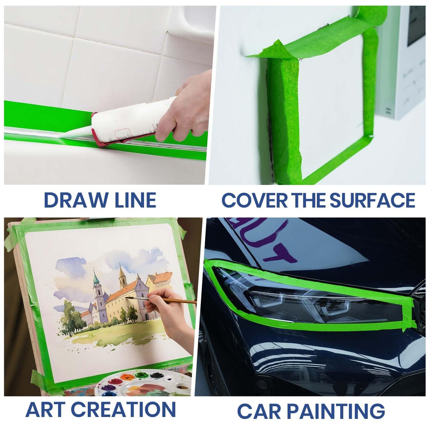 ADHES Green Masking Tape 1.88 Inch x 55 Yards – 5 Rolls, UV Resistant, No Residue, Multi-Surface Painters Tape, Automotive Masking Tape for Indoor & Outdoor, DIY, Arts, Crafts, Labeling