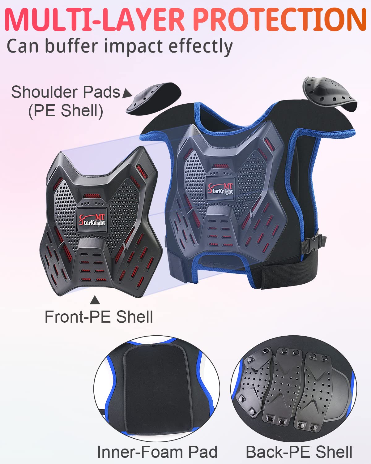 Kids Dirt Bike Protection Gear-StarknightMT Youth Motorcycle Protective Riding Gear ATV Chest Protector Motocross Armor Suit for Boys Girls Mountain Biking Cycling, Blue