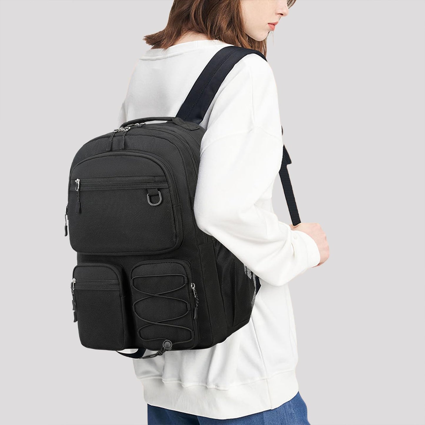 Lohol Water Resistant Daypack with Mulitiple Pockets for Travel Outdoor College, 15.6 inch Laptop Backpack for Men and Women, Black, Large, Daypack Backpacks