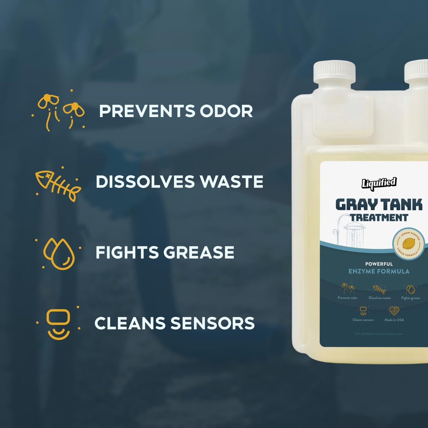 Liquified RV Toilet Treatment - Gray Holding Tank Digester - Odor Eliminator - Lemon Scent - Matts RV Reviews