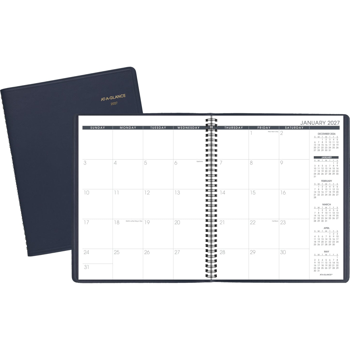 AT-A-GLANCE 2027 Planner, Monthly, 15-Month Jan-Mar, 9" x 11", Unruled Daily Blocks, Navy (702602027)