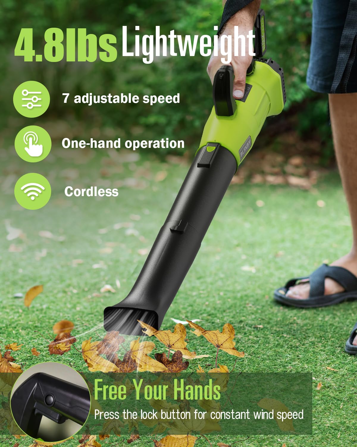 BLSKBY Leaf Blower Cordless 530CFM - 2 X 3.0Ah Battery and Fast Charger, 20V Cordless Leaf Blower with 7 Variable Speed for Yard and Garden