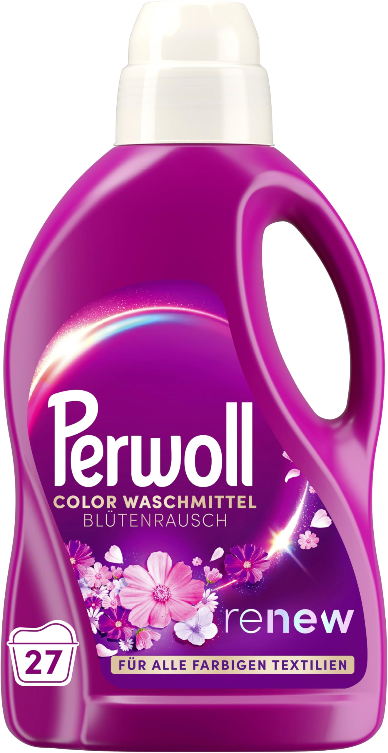 Perwoll Liquid Detergent Renew Flower Frenzy (1 x 1350 ml), Color & Whites, Floral Scent, Gentle Cleaning, 90% Nature-Based Ingredients, 50% Recycled Plastic Bottle