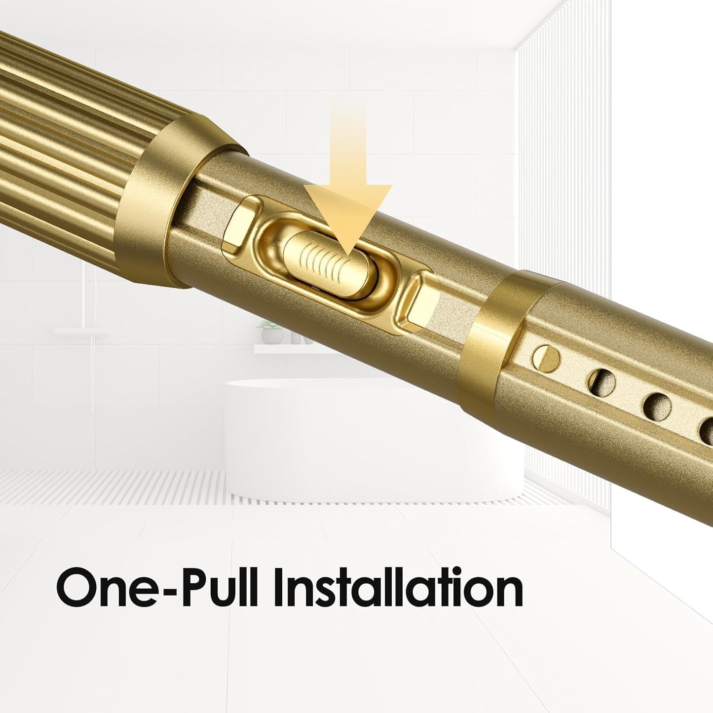 ZipGlo Heavy Duty Tension Curtain Rod 41-103 Inch (4-8 Ft), 26LB No-Drill Renter Friendly & Damage-Free, Adjustable Rod for Shower, Bathroom, Window, Patio Outdoor Curtains, 1.26-In Diameter, Gold