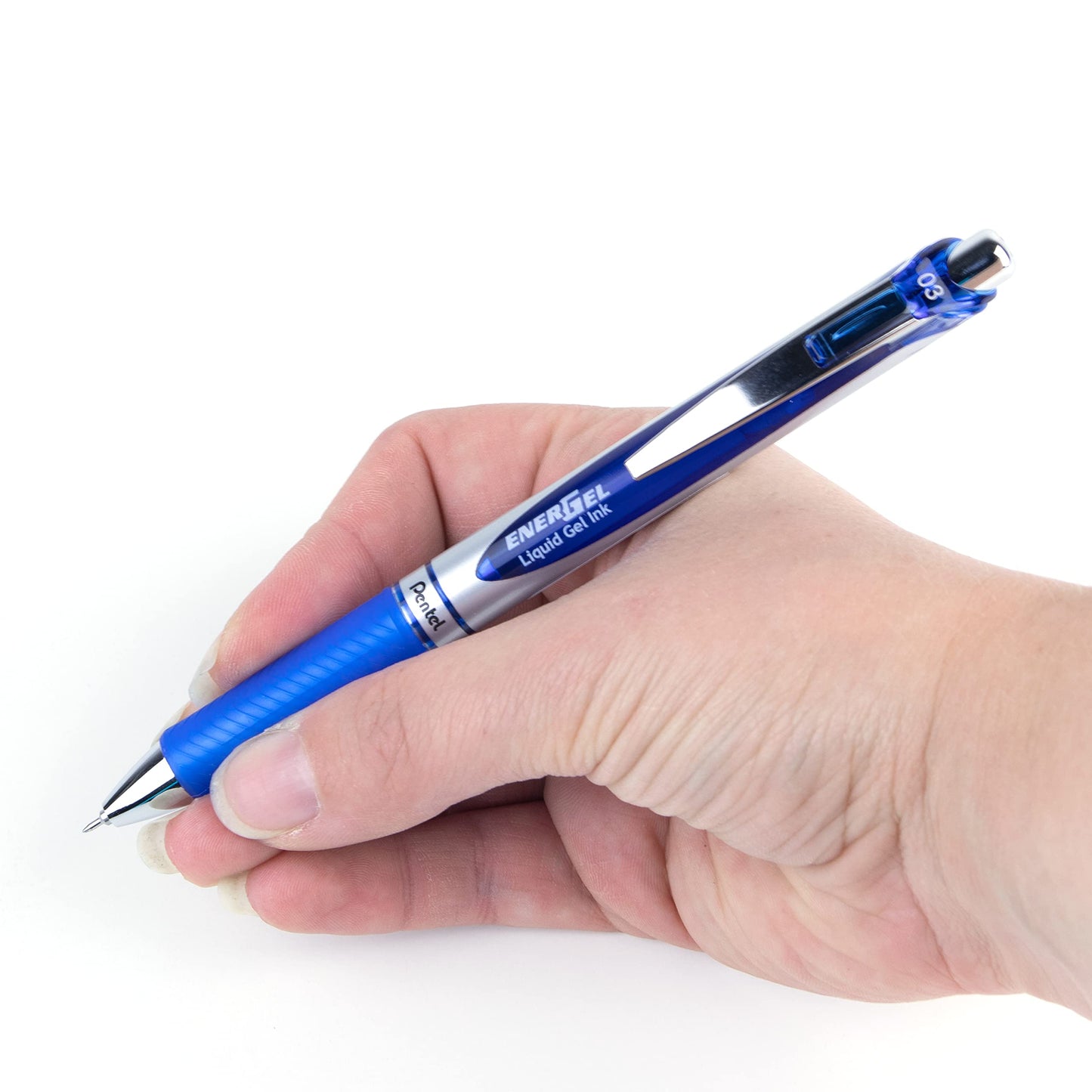 Pentel EnerGel Retractable Liquid Gel Rollerball Pen, Everyday Use, Office Supplies, School Supplies, 0.3mm Ultra-Fine Point, Blue Ink, BLN73-C, Box of 12