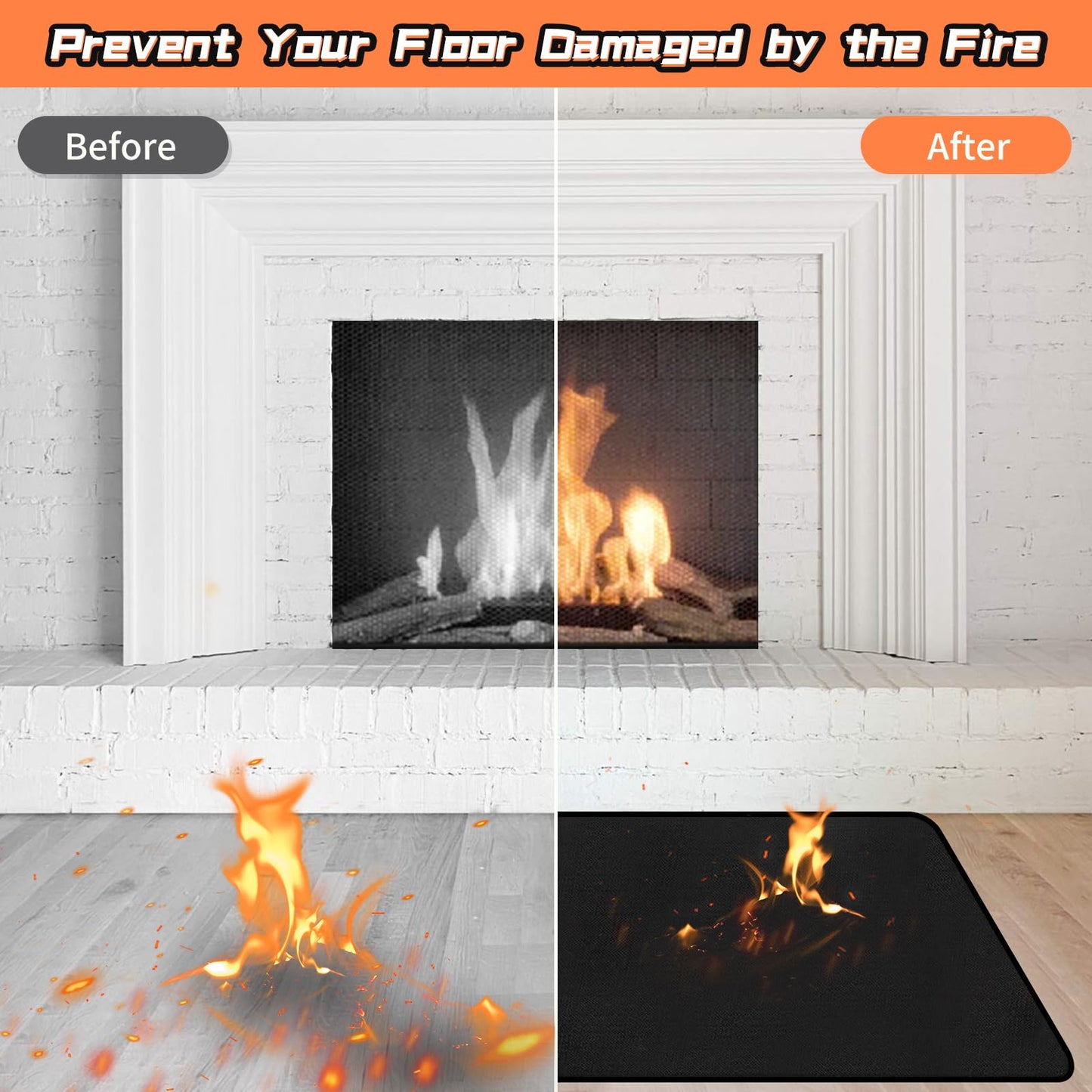 Hearth Rugs Fireproof Mat, 48" x28", Fire Resistant for Fireplace, Heated Floor Mat for Outdoor BBQ Grills, Fire Pits, Smokers, Woodstoves