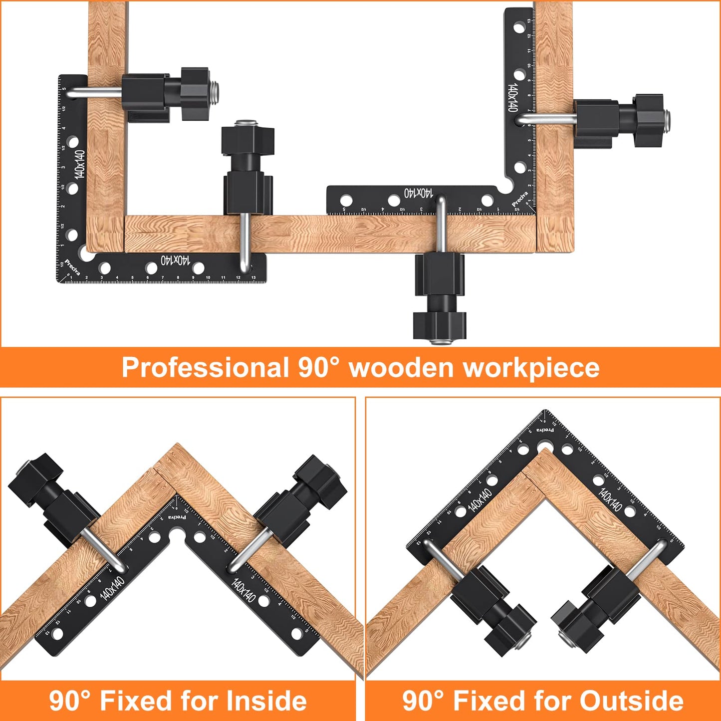 Preciva 90 Degree Positioning Squares (14cm/5.5"), Aluminum Alloy Right Angle Clamps Fixing Clamp, Professional Woodworking Tools Carpenter Squares for Picture Frame Box (5.5inch*4 Pack) (4)