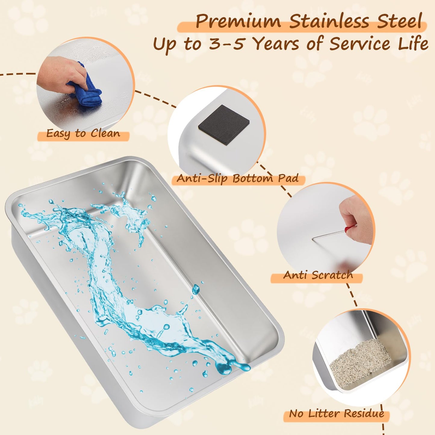 Ownpets Stainless Steel Cat Litter Box –180°Flip Lid for Easy Cleaning, One-Click Personalized Design, Advanced Odor Control, XL Capacity, 16'' High